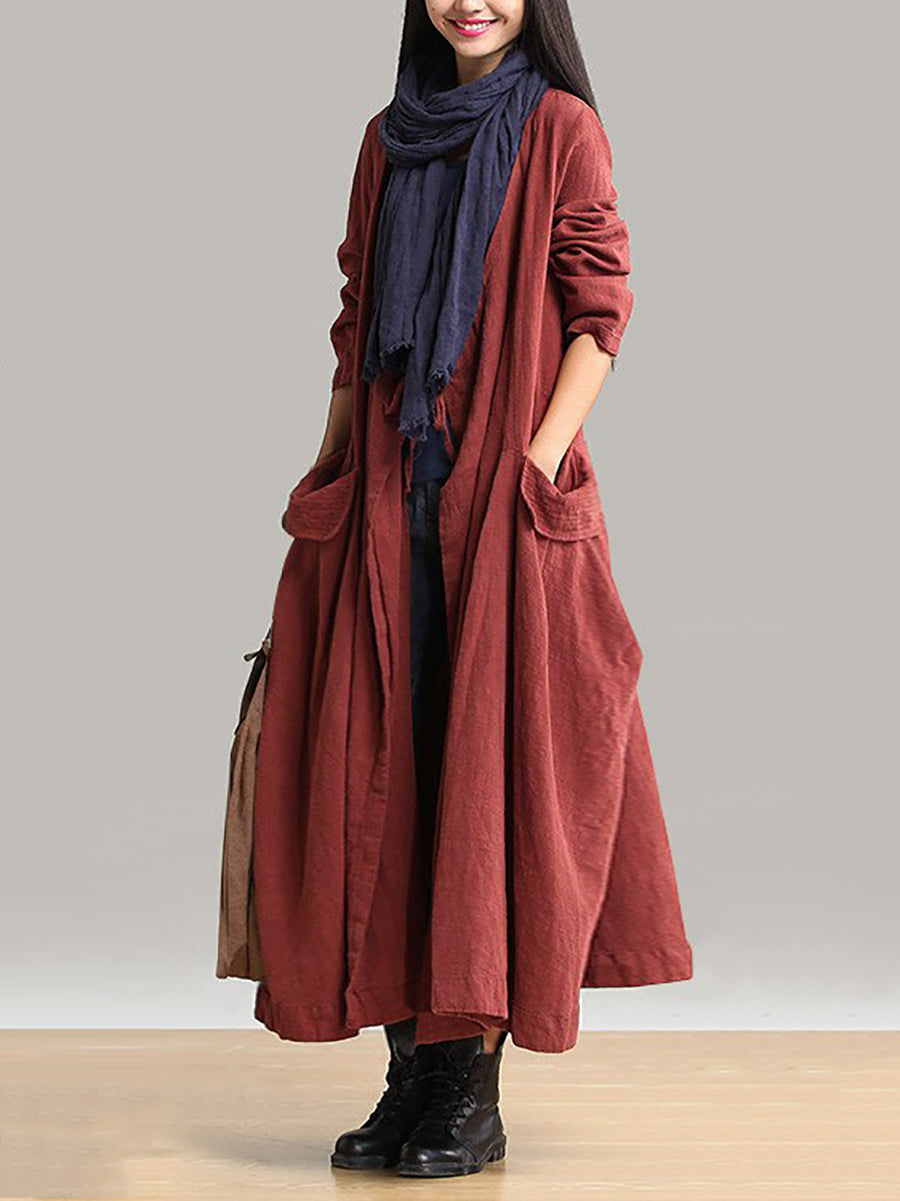 Plus Size Women's Cotton Linen Winter Long Coat - Oversized Loose Fit Trench Coat for Cold Weather, Office Wear & Outdoor Activities