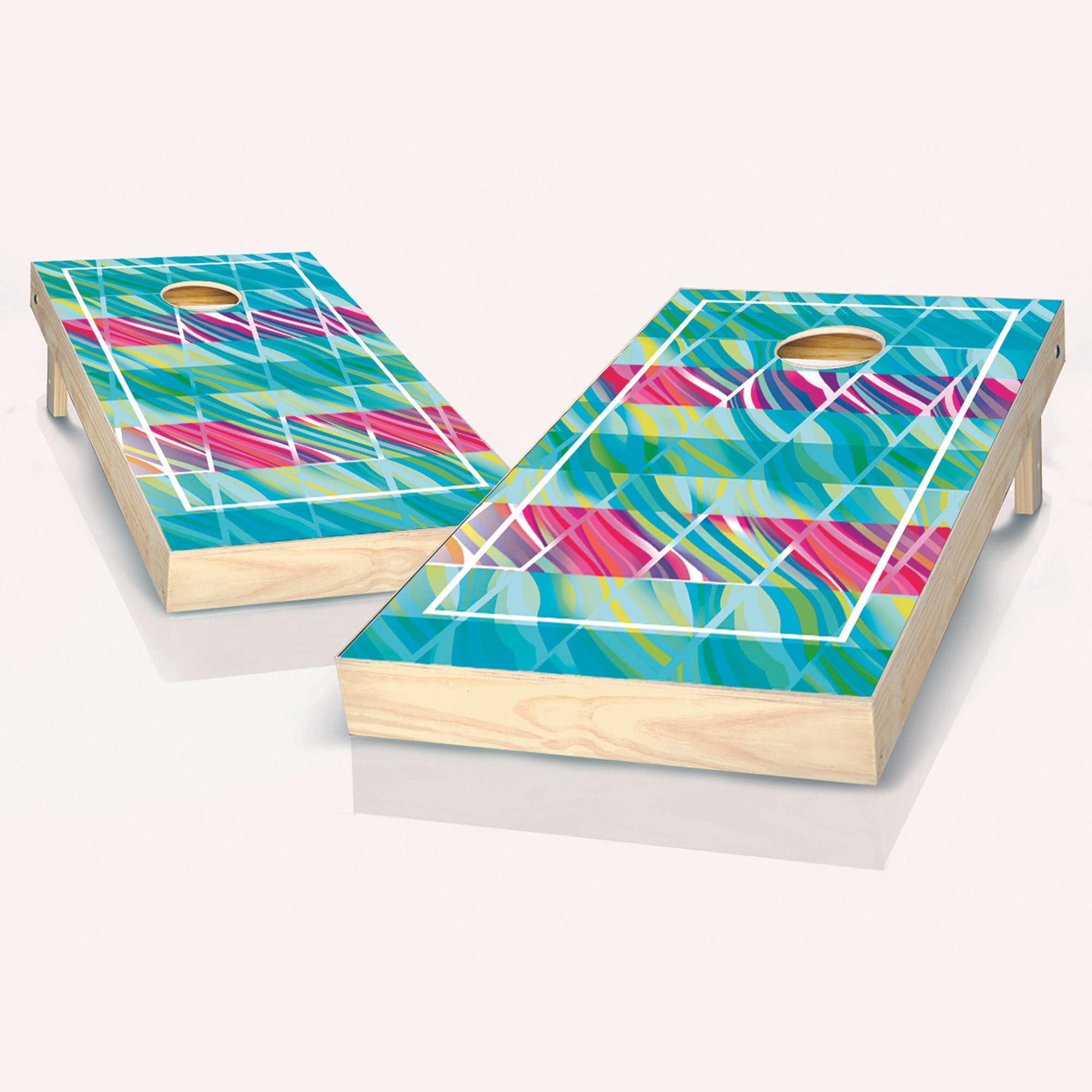 Skip's Garage Cool Wave Cornhole Boards Set - 2 Boards & 8 Bags with Custom Accessories - Premium Outdoor Lawn Game for Backyard Parties, Tailgating, and Beach Fun