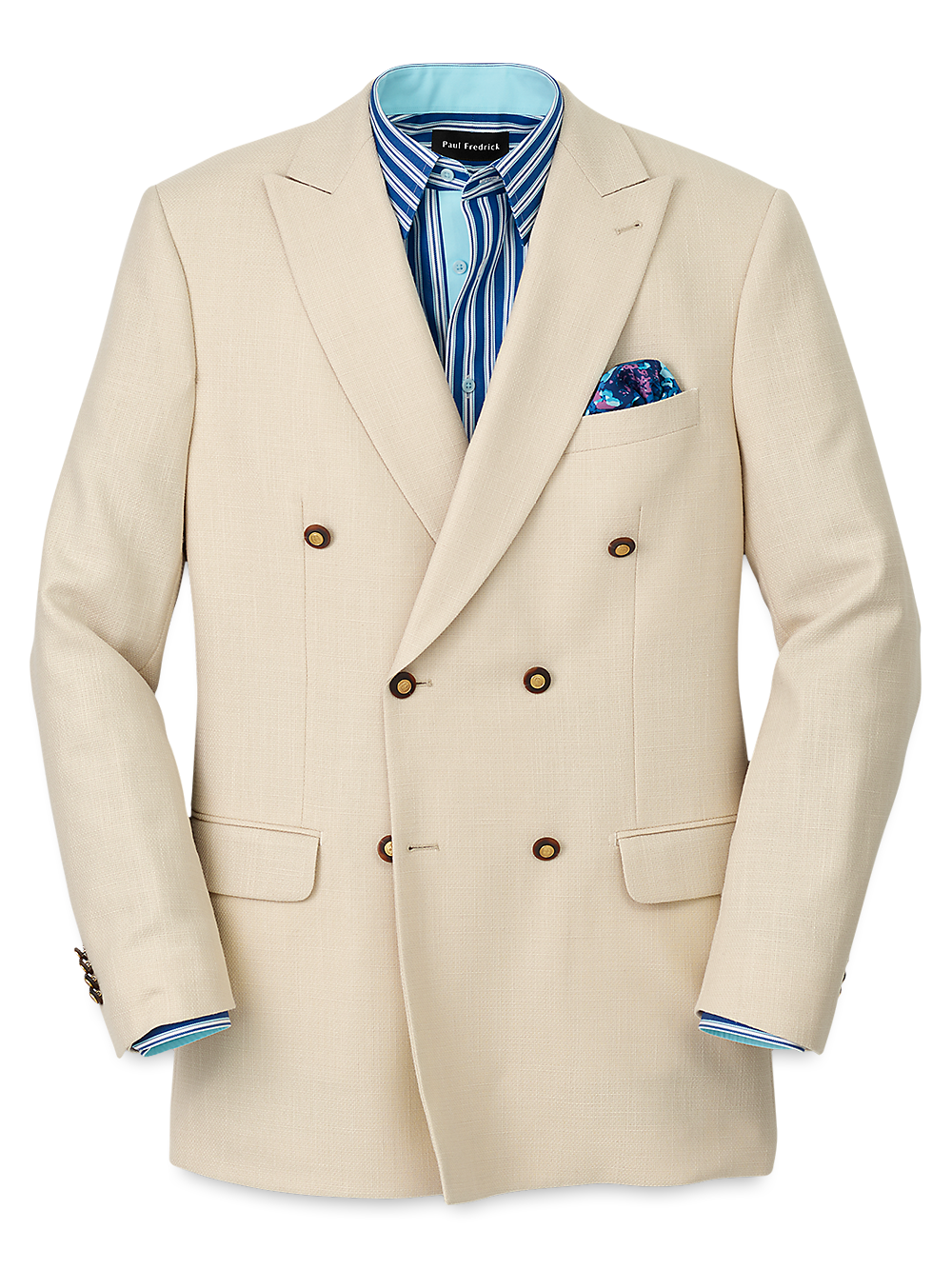 Premium Wool Blend Double Breasted Peak Lapel Blazer - Cream | Formal Business Attire, Office Wear & Special Occasions