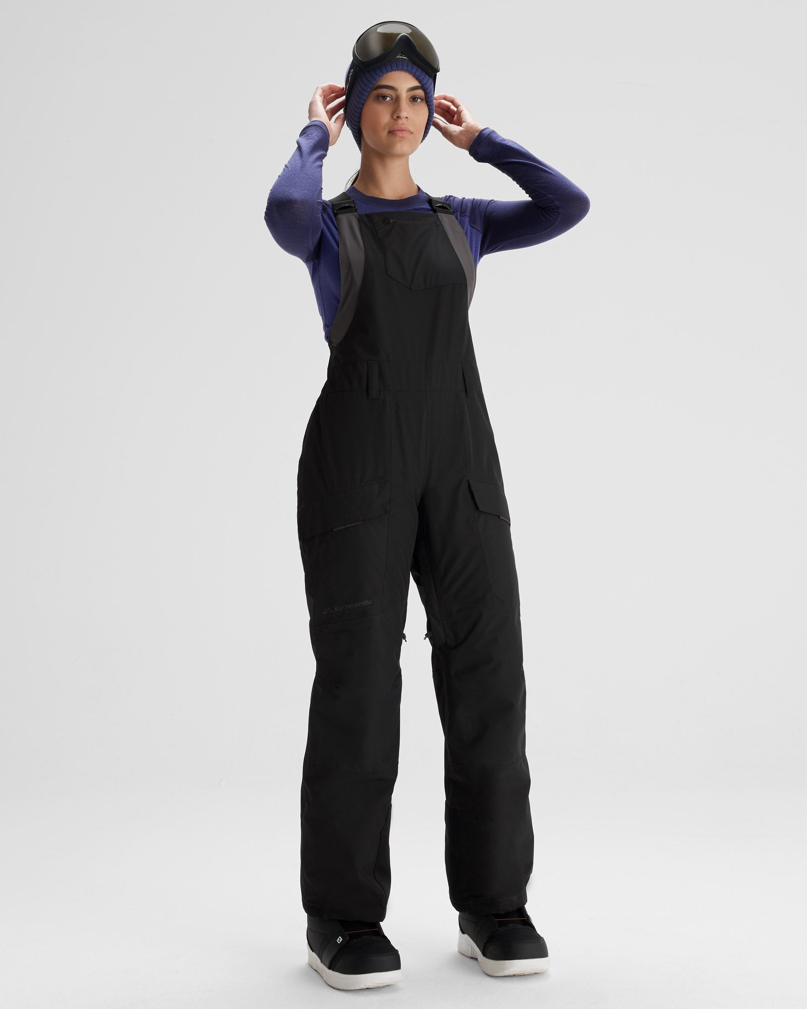 PWDR Days Women's 2-Layer Insulated Bib Overalls - Waterproof Snow Pants for Skiing, Snowboarding & Winter Outdoor Activities (Black Stingray)