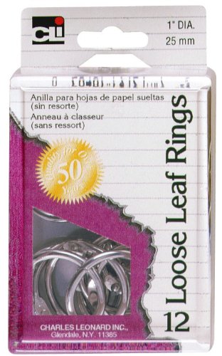 Charles Leonard 1 Inch Nickel Plated Loose Leaf Rings with Snap Closure - 12 Pack in Reusable Box (79121) - Perfect for Binders, Notebooks, School & Office Organization