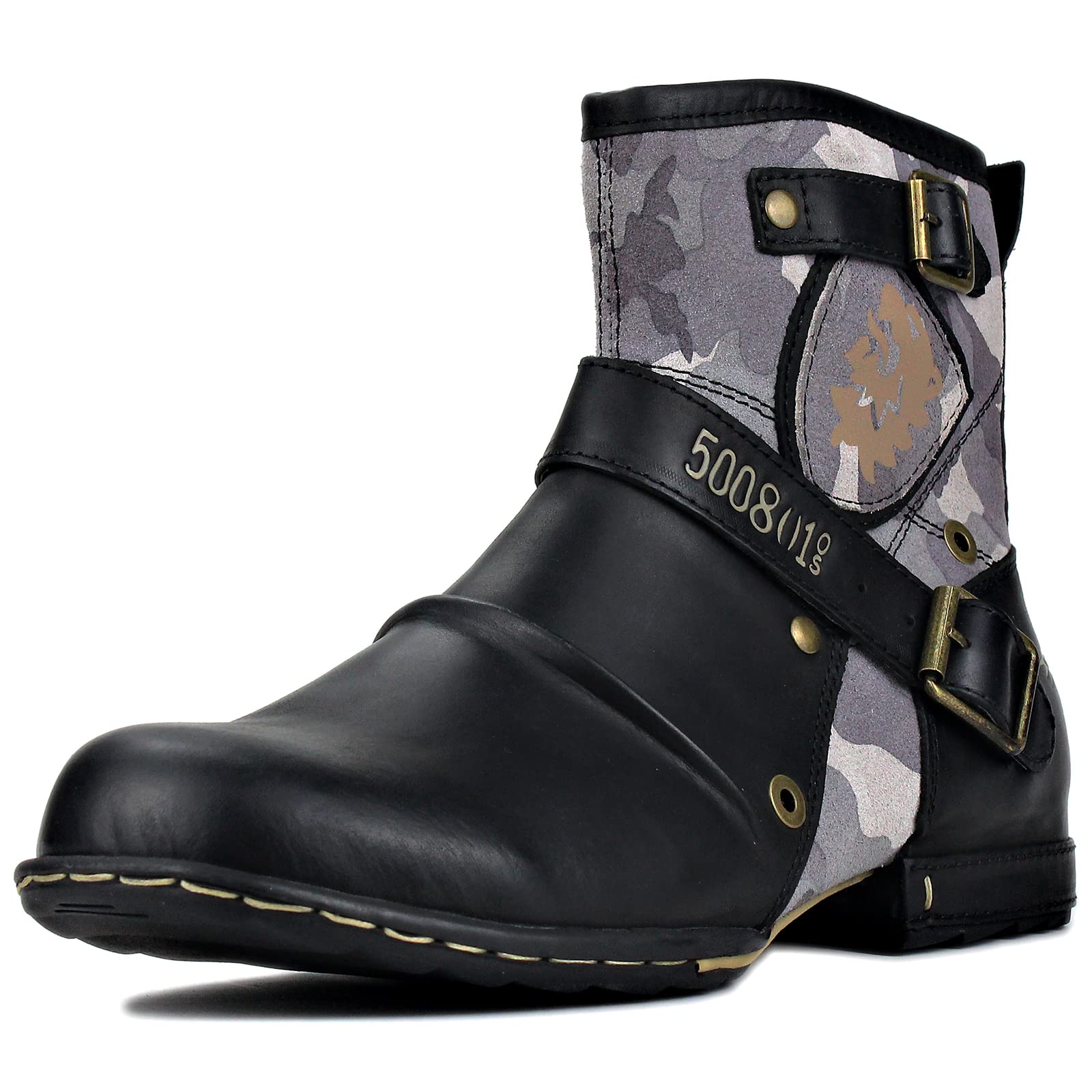 OSSTONE Men's Fashion Leather Chukka Boots with Zipper - Casual Motorcycle Shoes OS-5008-1-AD-US-R | Perfect for Riding, Daily Wear & Outdoor Activities