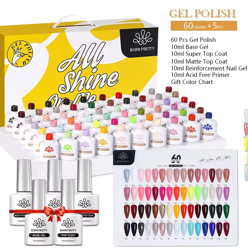 Born Pretty Gel Polish Kit - 60 Colors All Shine On Me Kit 2 for DIY Nails, Salon & Home Manicure | Long-Lasting UV/LED Nail Art Set for Women & Professionals