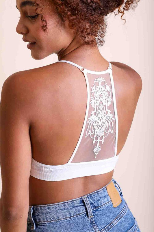 Breathable Tattoo Mesh Racerback Bralette - Seamless Comfort for Yoga, Workouts & Everyday Wear