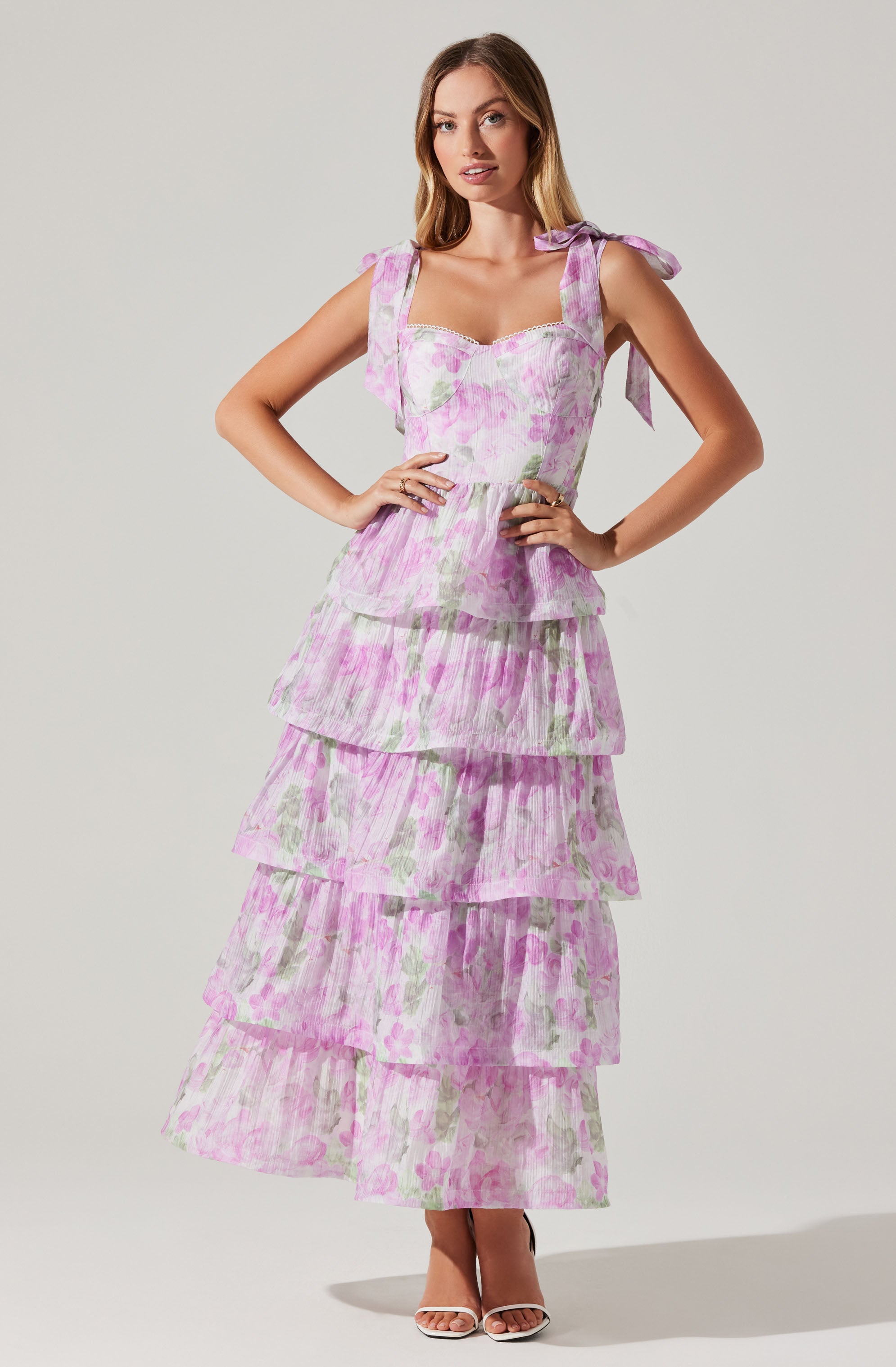 Elegant Zirconia Tie Strap Tiered Dress for Women | Formal Evening Gown & Special Occasion Wear | Perfect for Weddings, Proms, and Cocktail Parties