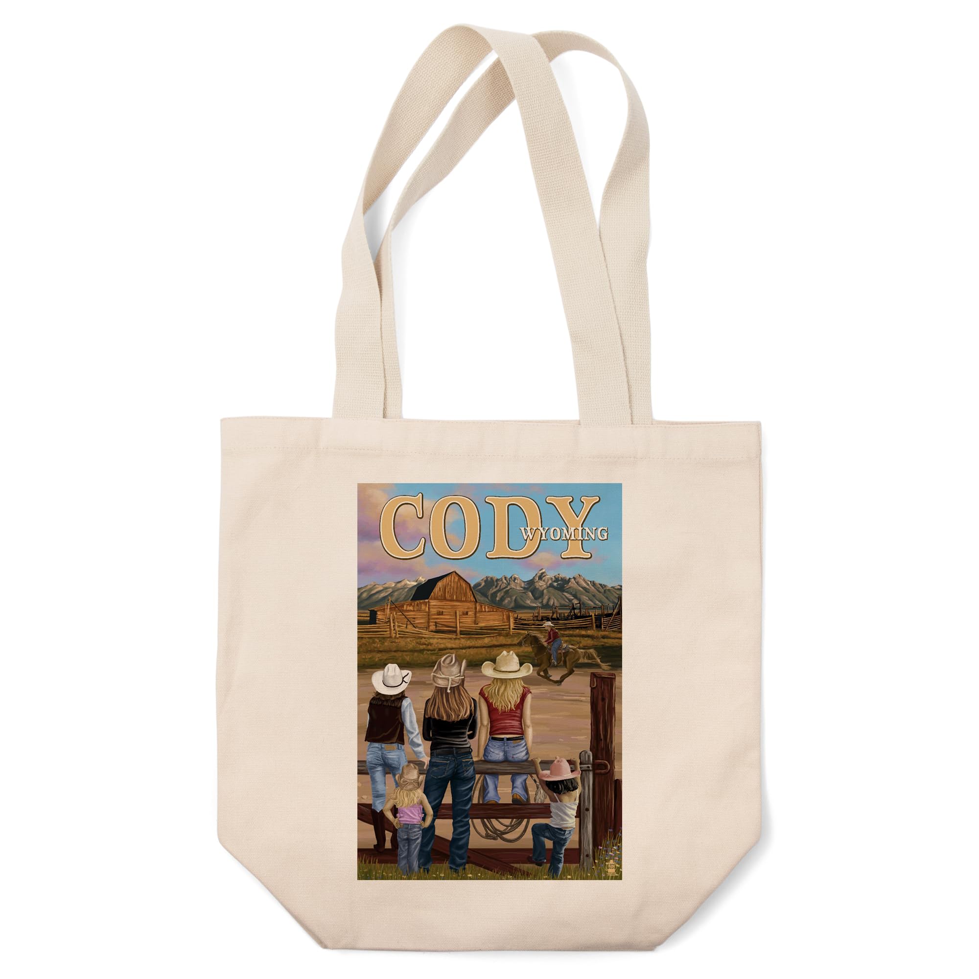 Cody Wyoming Cowgirls Scene Tote Bag - 100% Cotton Canvas Reusable Shopping Bag for Groceries, Beach & Farmers Market