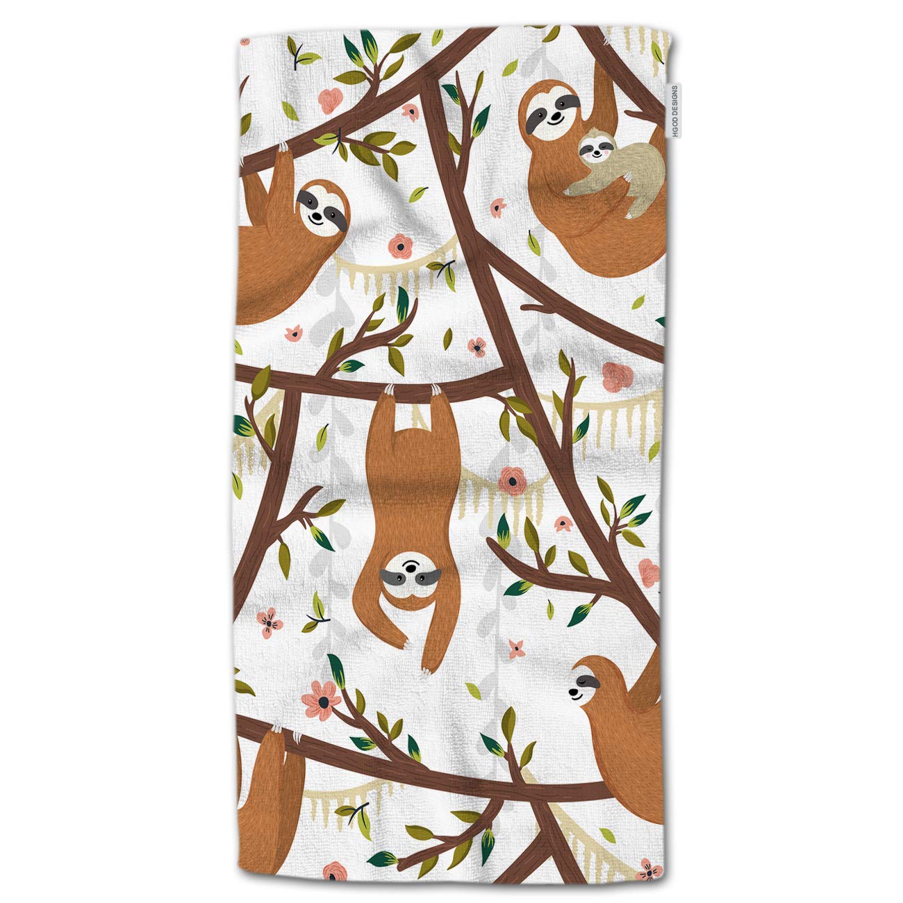 HGOD DESIGNS Funny Sloth Hand Towels - Mother & Baby Sloths Hanging on Tree - Soft 15x30 Inch Bath & Kitchen Towels for Bathroom, Yoga, Gym - Cute Decorative Towel Set for Home & Gifts