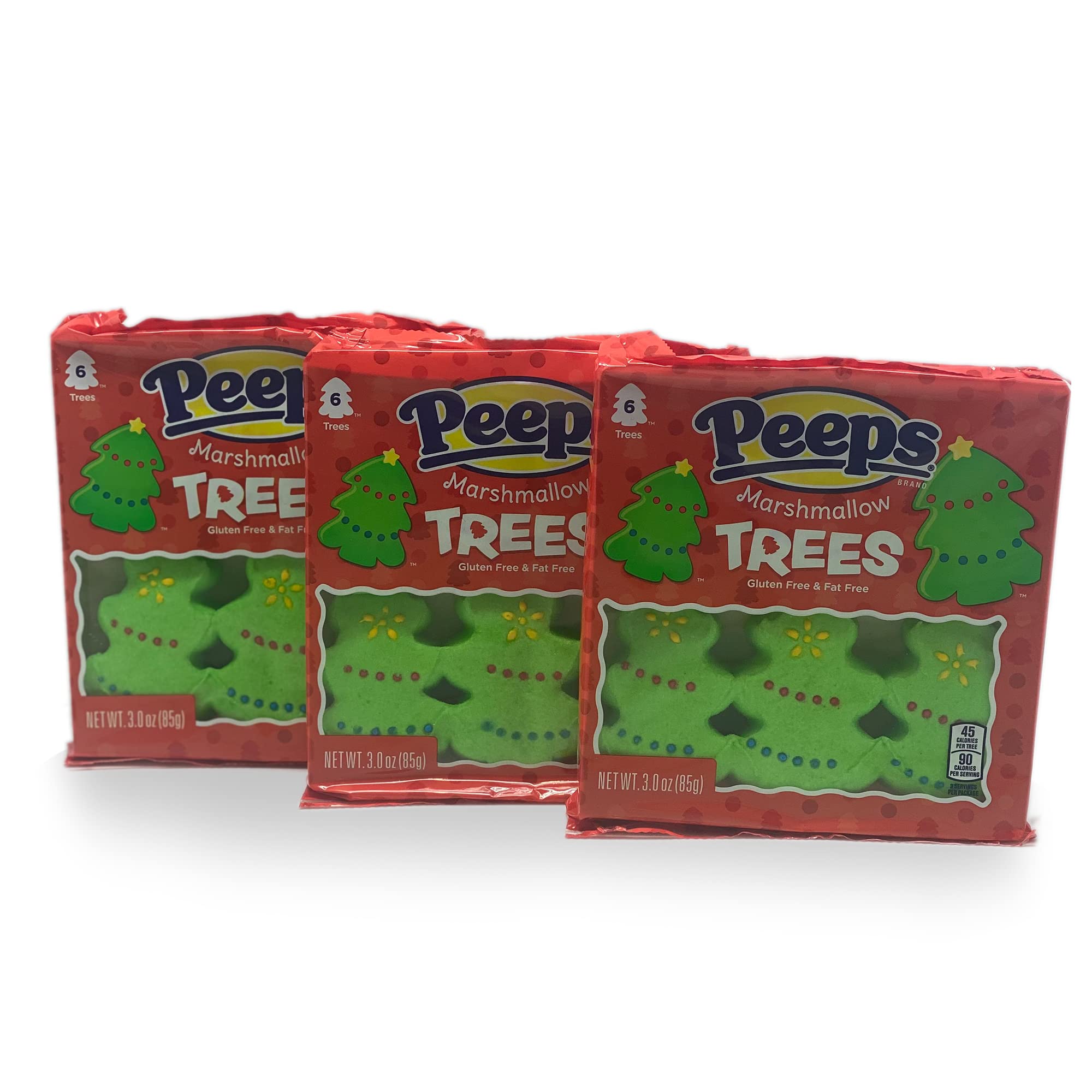 Peeps Marshmallow Trees - 3 Pack Bundle (6 Count Trays, 3oz) - Christmas Tree Shaped Marshmallows - Gluten Free & Fat Free Holiday Snacks - Perfect for Christmas Parties, Gift Baskets & Hot Cocoa Toppings
