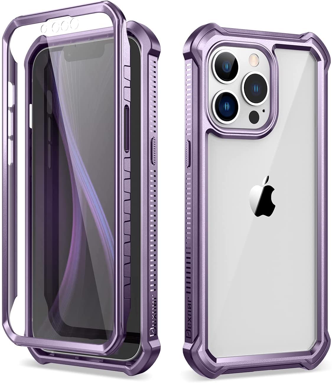 Dexnor iPhone 13 Pro Max Case (6.7 inch) - Clear Rugged 360 Full Body Protective Cover with Built-in Screen Protector | Shockproof Heavy Duty Bumper Case | Perfect for Outdoor Activities, Work & Travel (Purple)