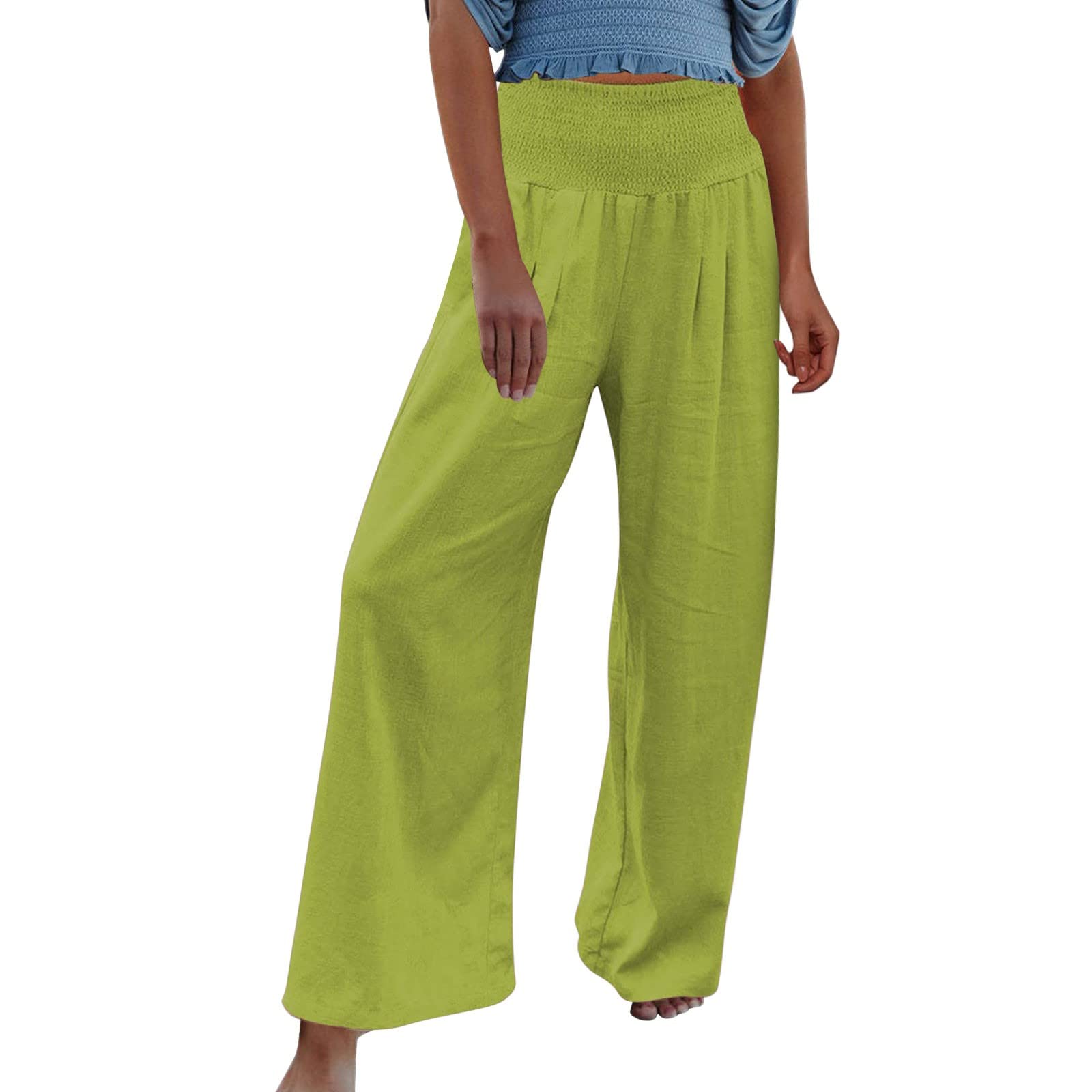 Women's Casual Linen Pants - High Waisted Straight Leg Beach Pants with Drawstring & Pockets | Relaxed Fit Sweatpants for Summer, Travel, Yoga & Lounge Wear