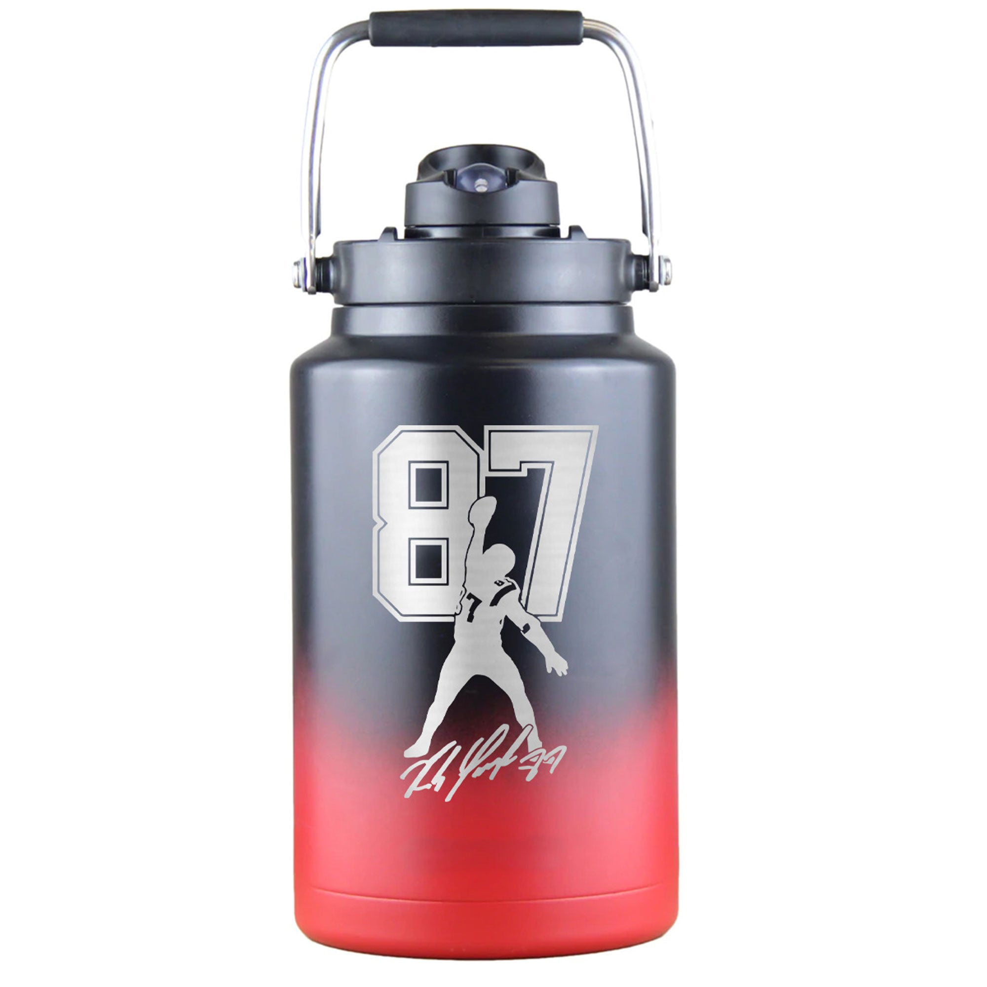 Gronk Signature Edition 1 Gallon Water Bottle - Red Black Ombre | Large Capacity Sports Jug for Gym, Hiking & Outdoor Activities