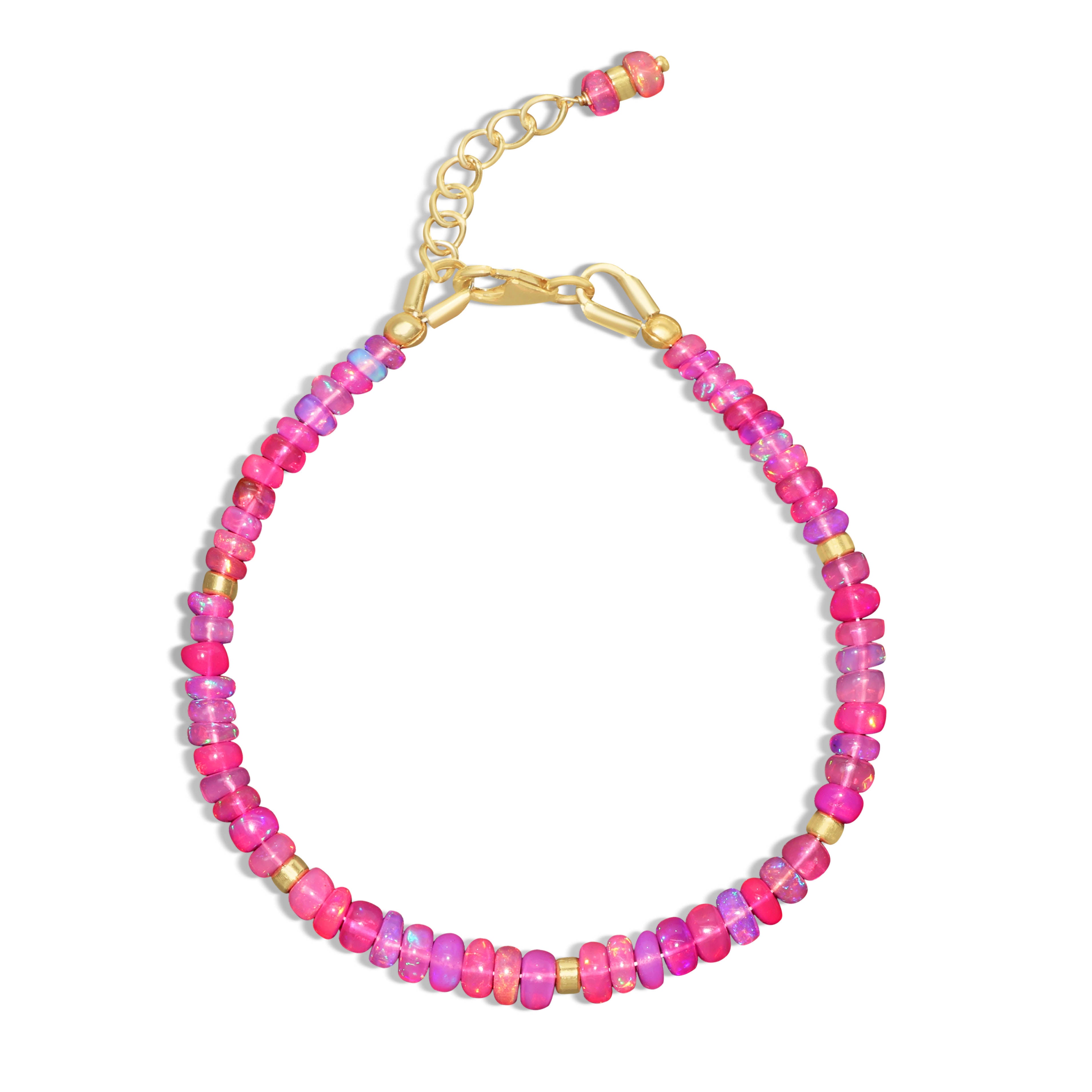 Natural Pink Opal Bead Strand Rondelle Bracelet with Separator Beads - Elegant Handmade Jewelry for Women, Boho Chic Accessory for Parties, Weddings & Everyday Wear