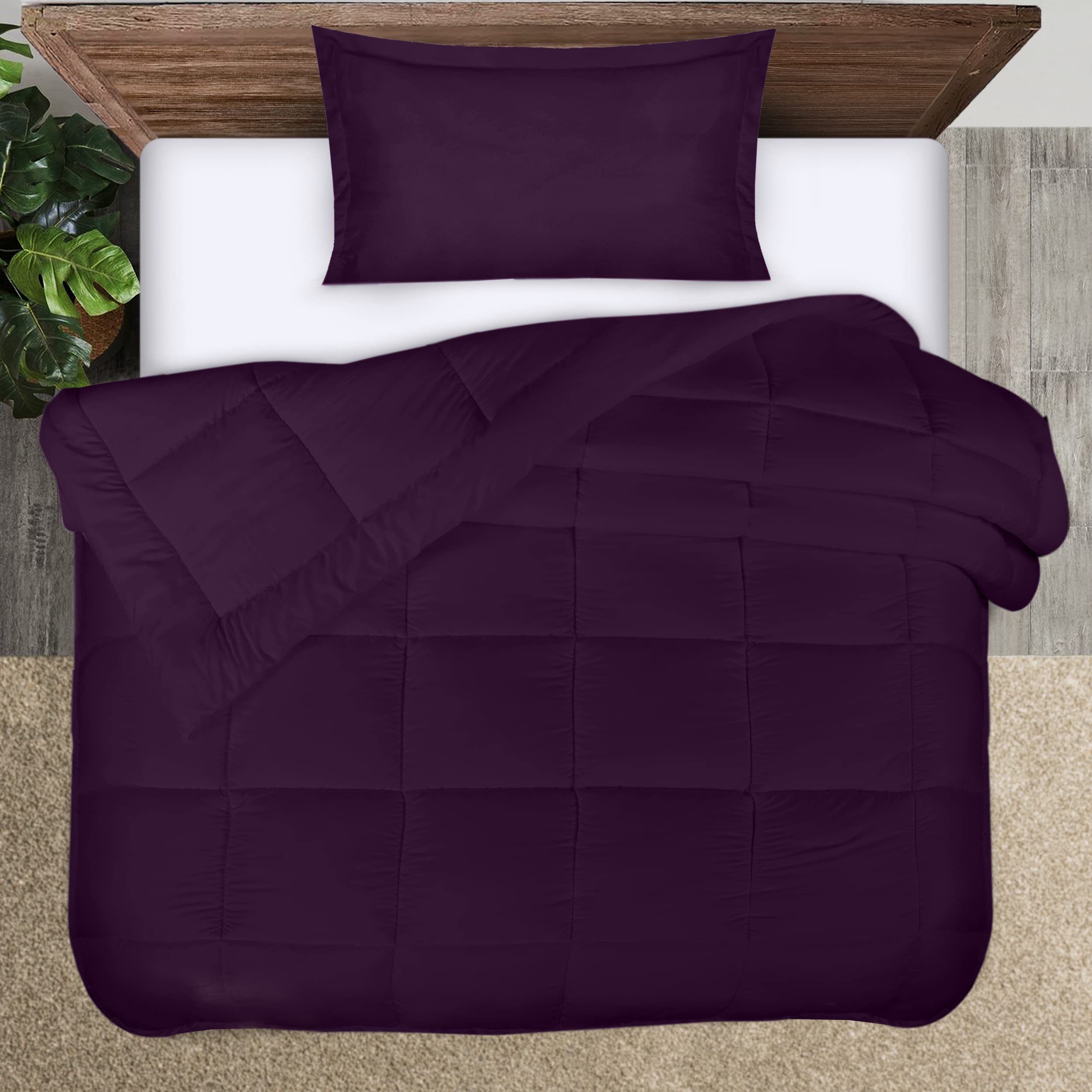 Utopia Bedding Twin Size Comforter Set for Kids with 1 Pillow Sham - Soft Down Alternative Plum Purple Bedding Set - Machine Washable & Hypoallergenic - Perfect for Nursery, Kids Room or Sleepovers