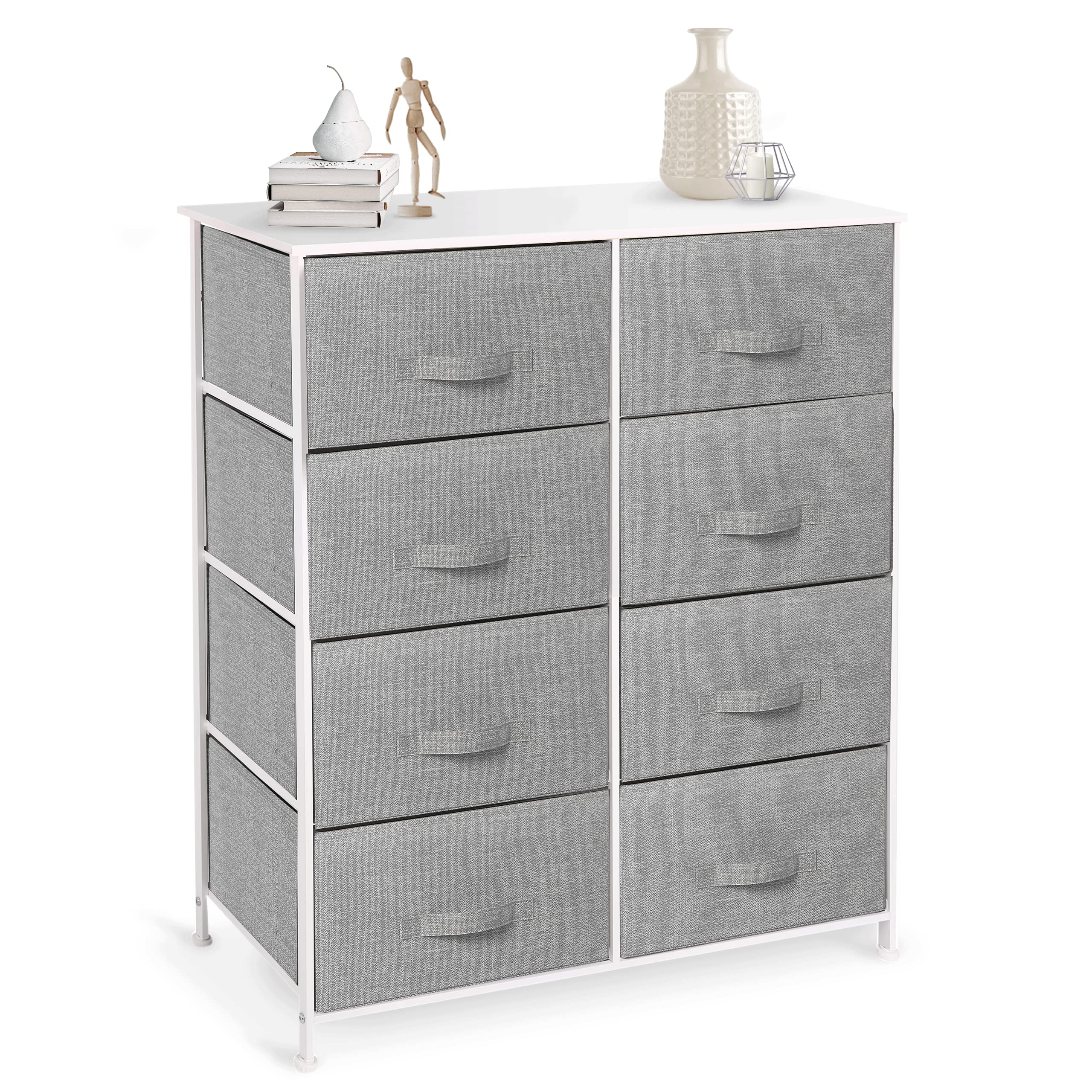 BINO 8-Drawer Fabric Dresser Organizer, Light Grey - Closet & Bedroom Storage Solution | Space-Saving Dresser Tower for Clothes, Toys & Accessories | Perfect for Nursery, Hallway & Entryway Organization