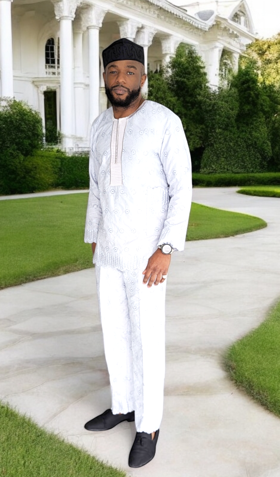 Royal Silver Grey Lace Dashiki Suit for Men - African Traditional Wear for Weddings, Parties & Cultural Events | DPMNGL39