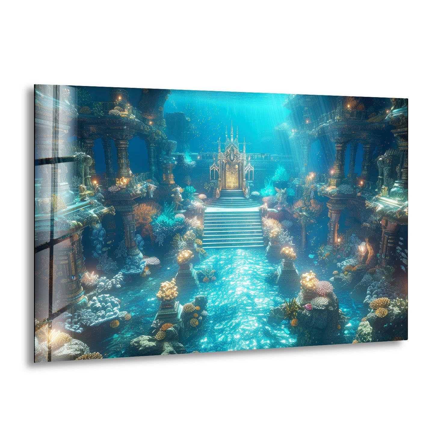 Atlantis Place Glass Wall Art - Stunning Ocean-Themed Decor for Living Room, Bedroom & Office | Handmade Glass Mural for Home & Office Decor