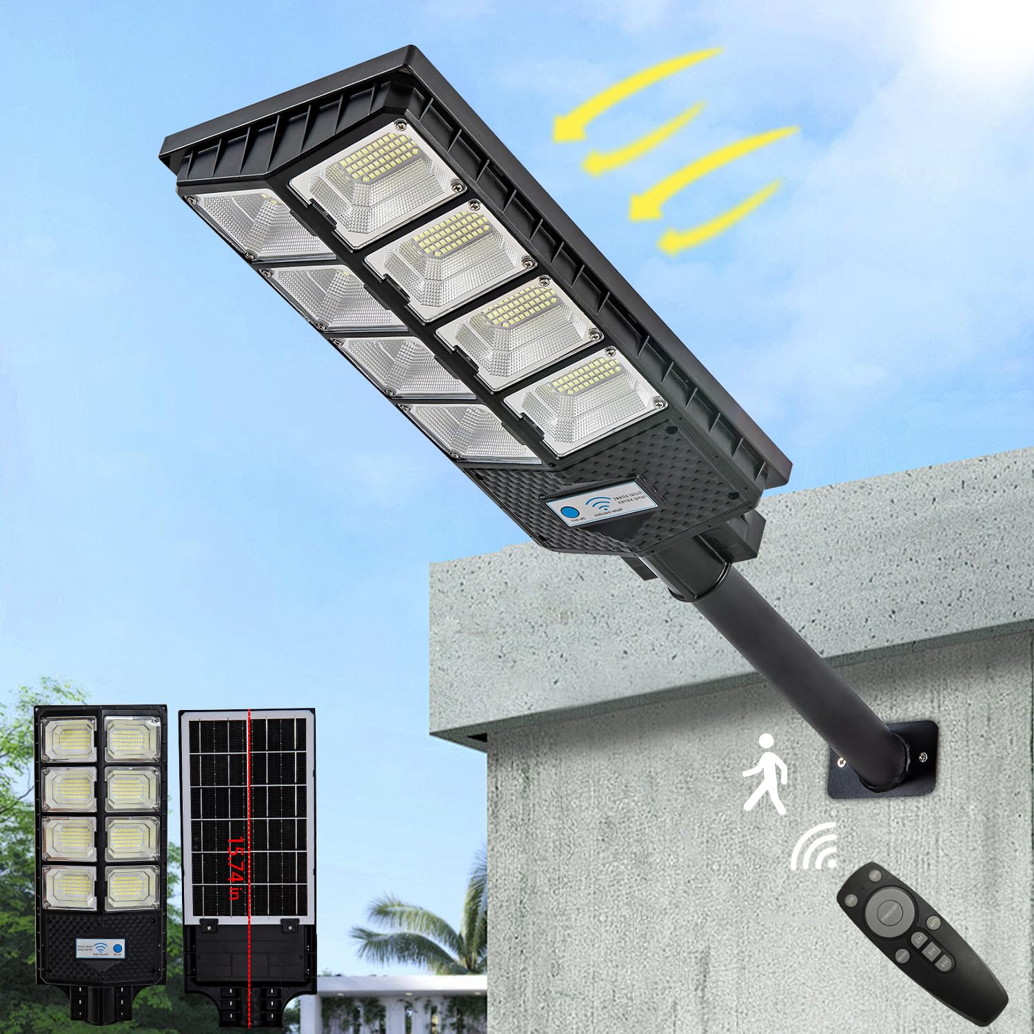 Viruhaka 448LED Solar Outdoor Street Lights - 20000LM High Brightness, IP66 Waterproof Security Flood Light with Dusk to Dawn Sensor | Perfect for Exterior Walls, Patios, Yards, Decks & Garden Lighting