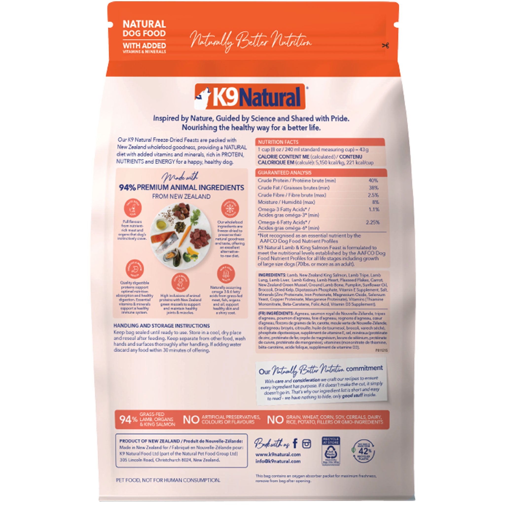 Premium K9 Natural Freeze Dried Lamb & Salmon Dog Food - High Protein Grain-Free Treats for All Breeds | Perfect for Training, Travel & Outdoor Adventures