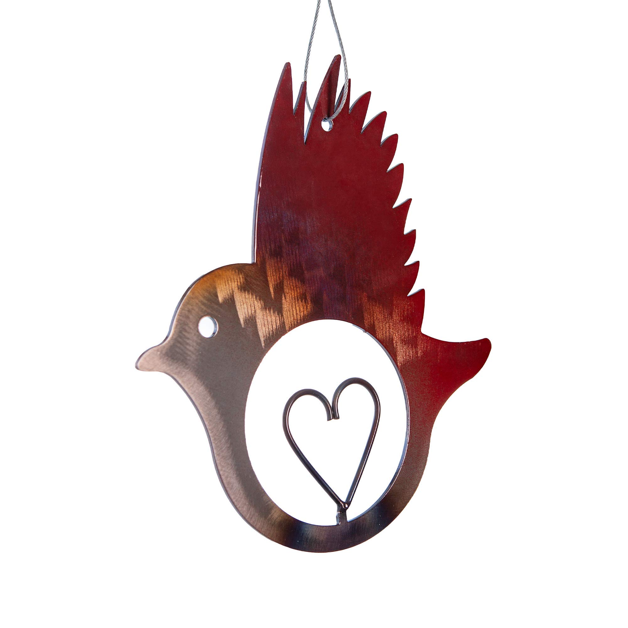 Hand-Forged Wrought Iron Bird Wall Decor with Heart Cutout - Romantic Anniversary Gift for Couples - Perfect for Home, Garden, or Wedding Decorations