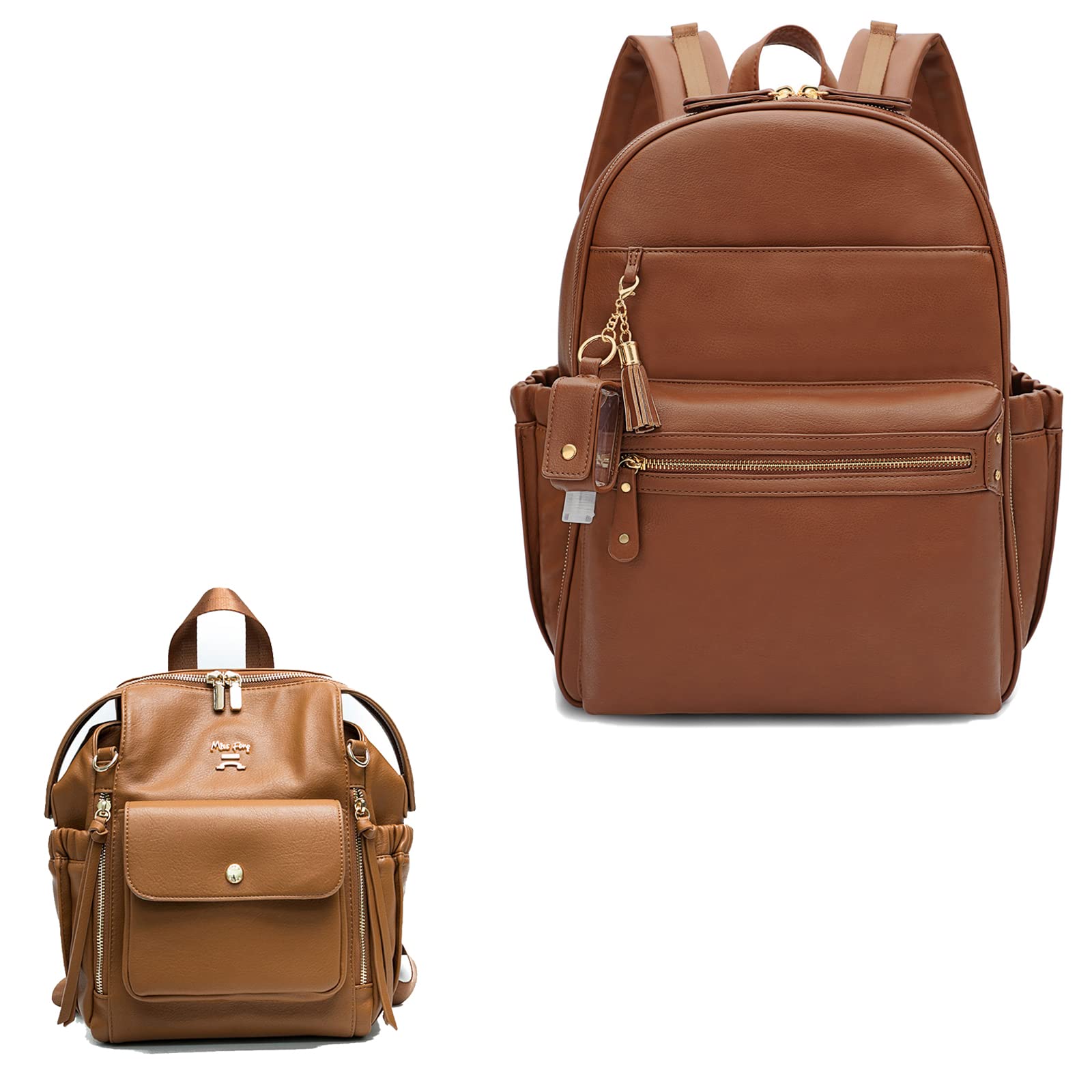 Premium Leather Diaper Backpack with Insulated Bottle Pockets, Hand Sanitizer Holder & Mini Diaper Bag - Stylish Baby Essentials Organizer for Moms, Travel & On-The-Go Parenting