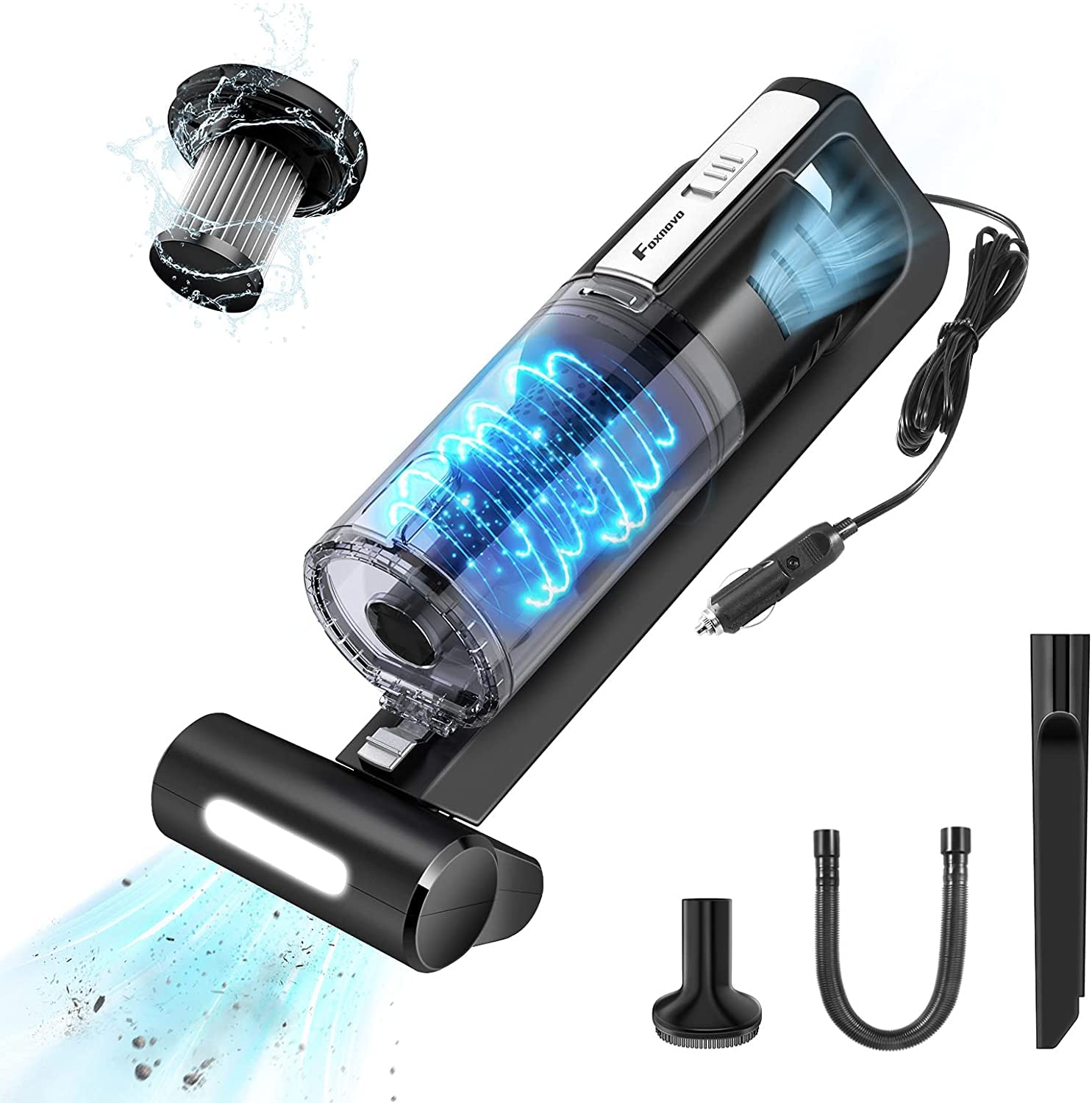 Portable Car Vacuum Cleaner with Strong Suction - Corded Wet/Dry Auto Vacuum with LED Light & Motorized Brush | Lightweight Handheld Car Vac for Interior Cleaning, Pet Hair Removal & Auto Detailing