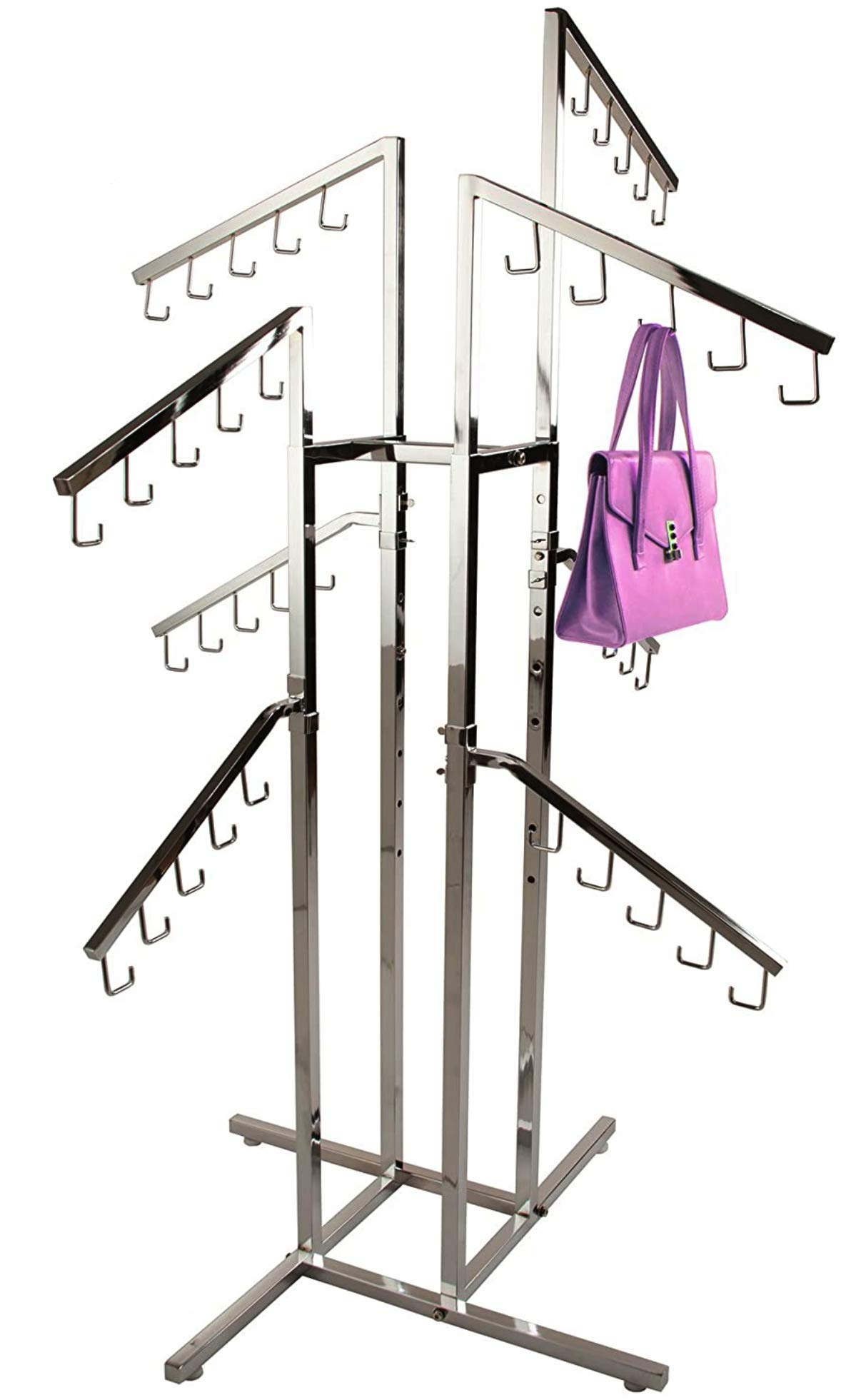 Deluxe Heavy Duty Commercial Grade Chrome Handbag Rack – 8 Adjustable Height Slant Arms for Purses, Backpacks & More | Perfect for Retail Stores, Boutiques & Closet Organization