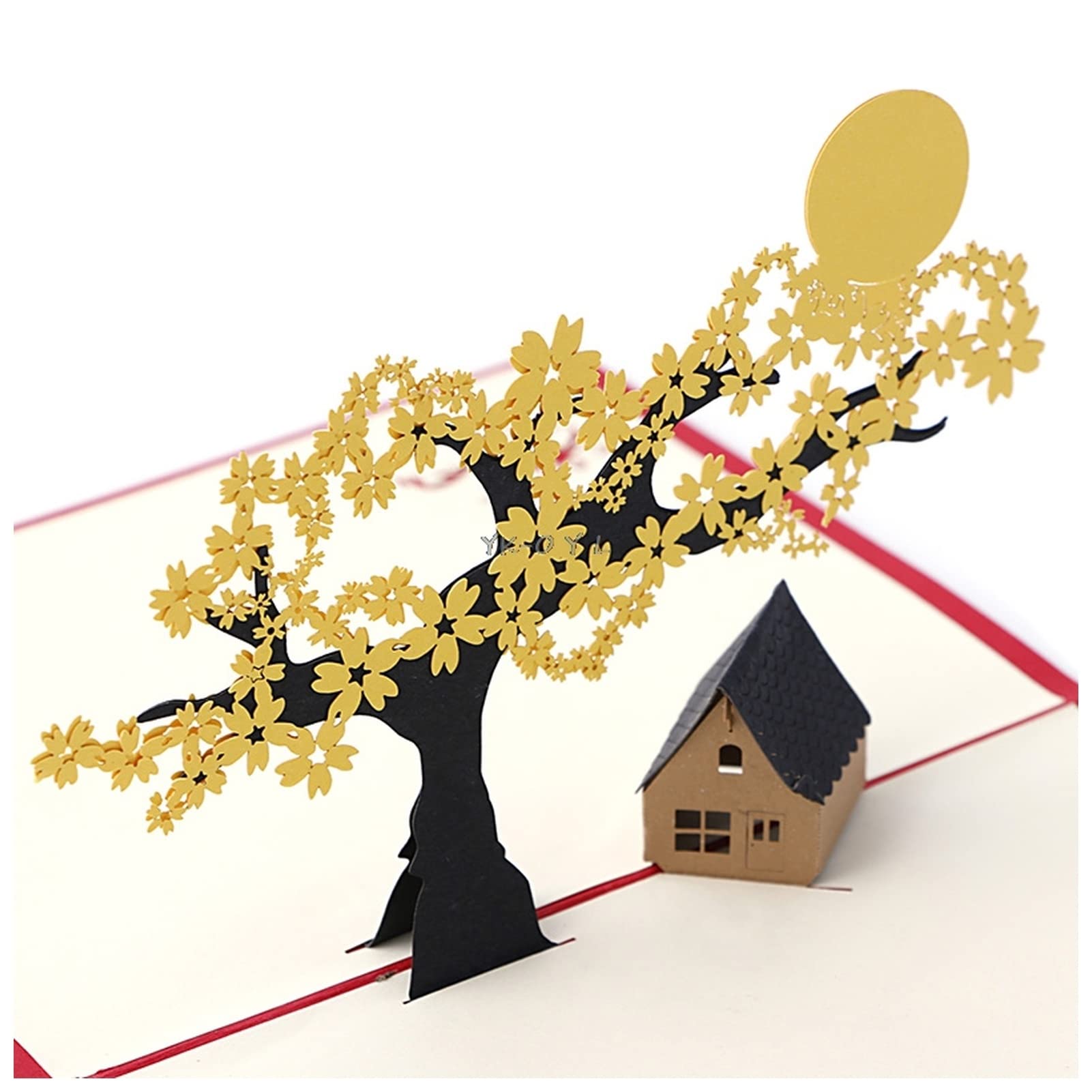 3D Pop Up Christmas Cards with Cherry Tree House Design - Festive Holiday Greeting Cards for Christmas & Thanksgiving - Perfect for Family Gifts, Office Parties & Seasonal Decorations