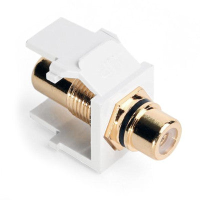 RCA Feedthrough QuickPort Connector - Gold Plated with Black Stripe & White Housing (Model 40830 BWE) for Professional Audio/Video Equipment & Home Theater Systems