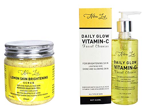 **Nature Leaf Lemon Skin Brightening Scrub & Vitamin C Face Wash Combo Set (200ml Each) – Brighten & Glow for Women & Men – Perfect for Daily Skincare Routine**