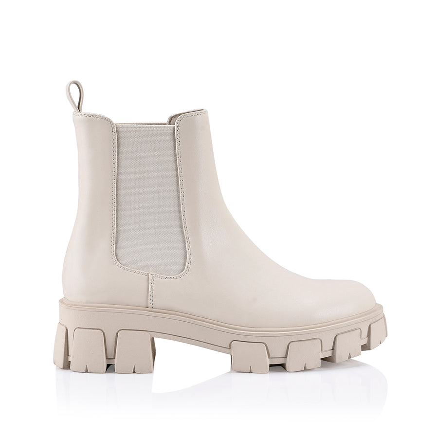 Raven Chelsea Combat Boots for Women - Bone Smooth PU Leather Ankle Boots - Stylish & Durable for Outdoor, Work & Casual Wear