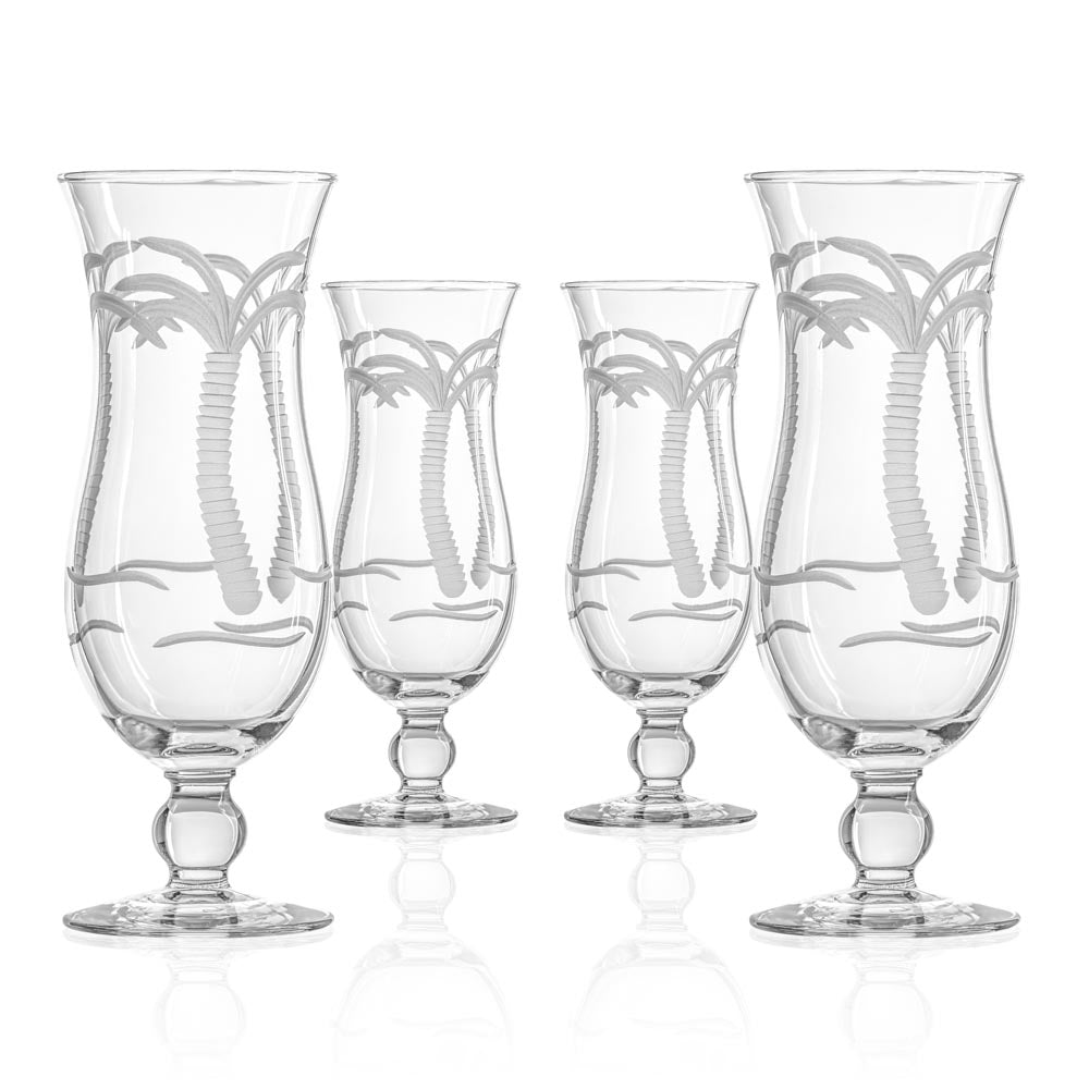 15oz Squall Hurricane Cocktail Glasses with Palm Tree Design - Set of 4 for Tropical Drinks, Beach Parties & Summer Entertaining