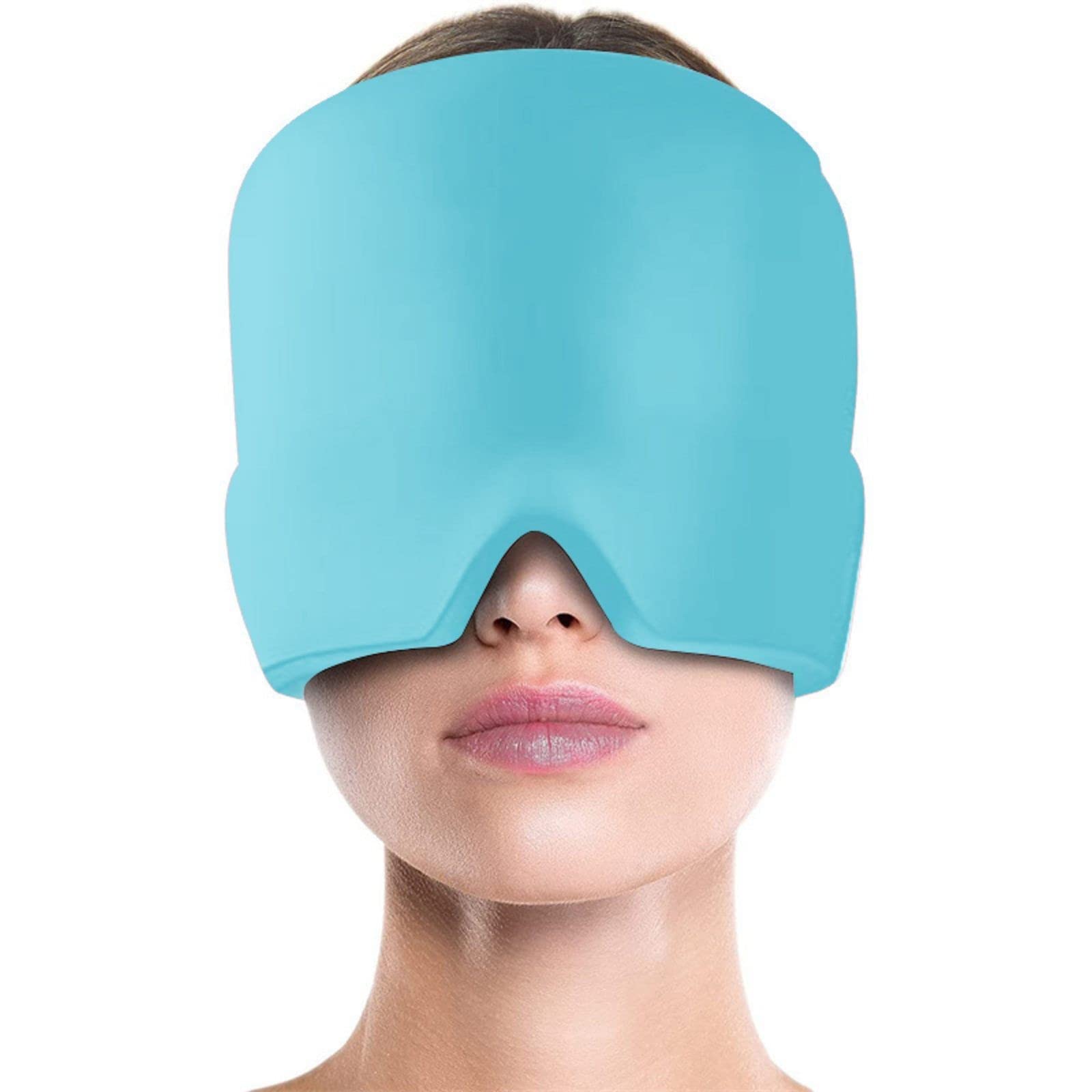 Gel Ice Headache & Migraine Relief Hat - Cold Therapy Cap for Tension, Stress & Puffy Eyes - Comfortable Stretchable Ice Pack Mask - Sports Safety Glasses for Men & Women (Sky Blue, One Size) - Perfect for Migraine Relief, Post-Workout Recovery & Stress Management