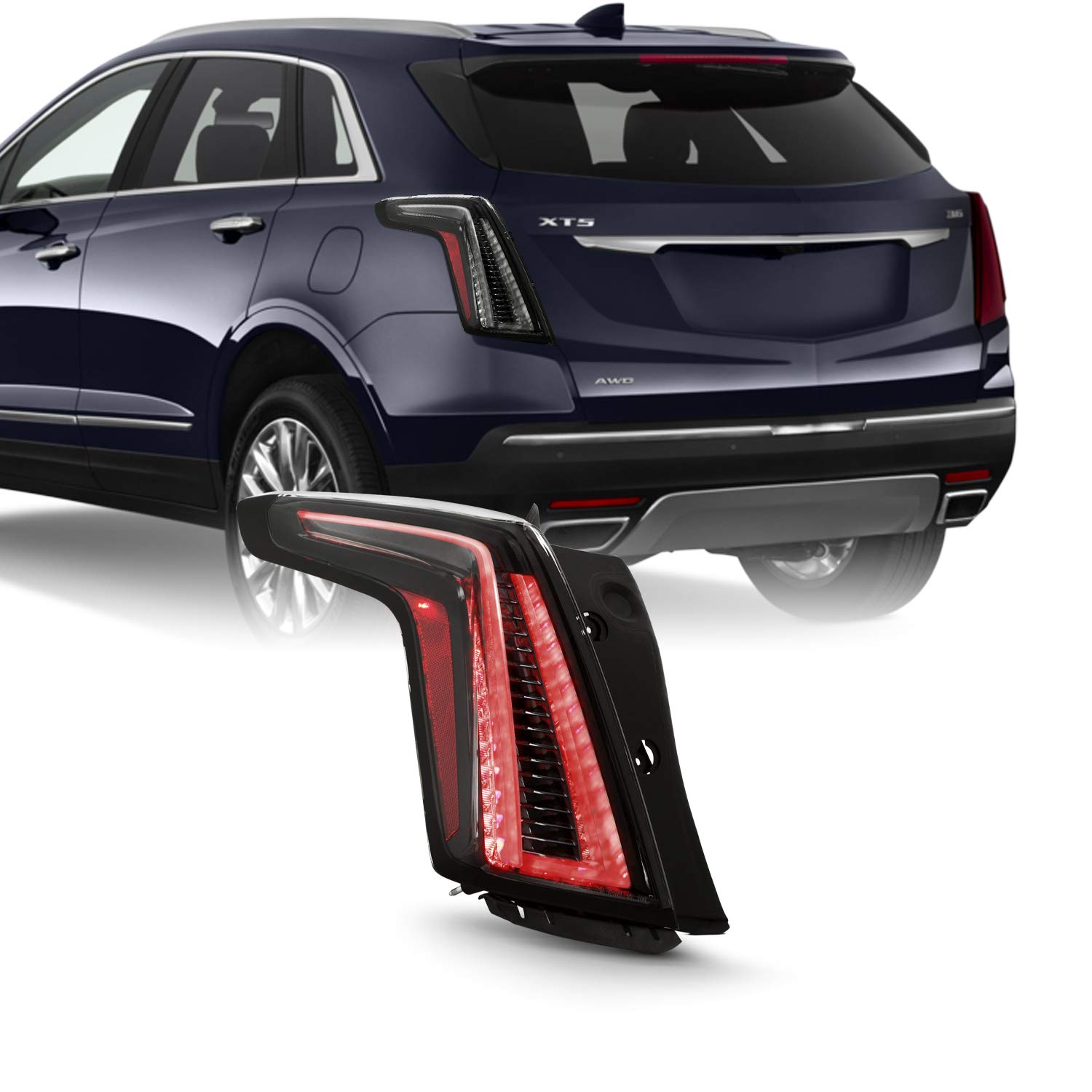 AKKON Full LED Tail Lights for 2017-2019 Cadillac XT5 - Euro Black OE Style Left Driver Side Assembly (Sport Package Compatible) | Perfect Upgrade for Night Driving & Enhanced Visibility