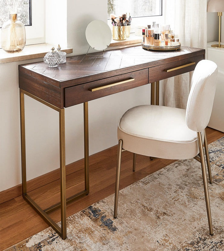 MCKENNA Solid Wood Herringbone Console Table - Entryway Writing Desk & Dressing Vanity with Storage | Perfect for Living Room, Bedroom, or Home Office Decor