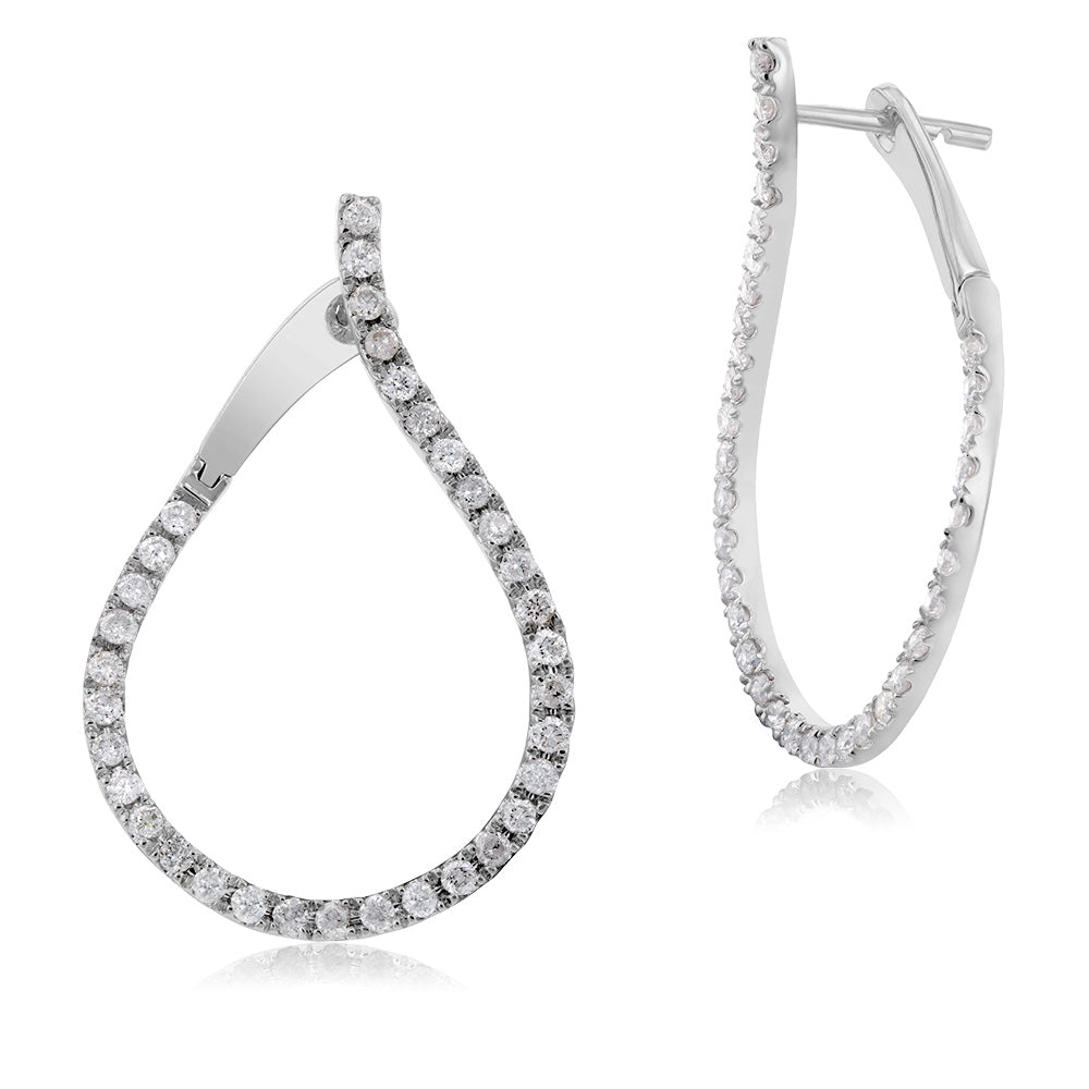 14K White Gold 1 Carat Diamond Hoop Earrings for Women - Classic Round Cut Dangle Earrings for Wedding, Party & Everyday Wear