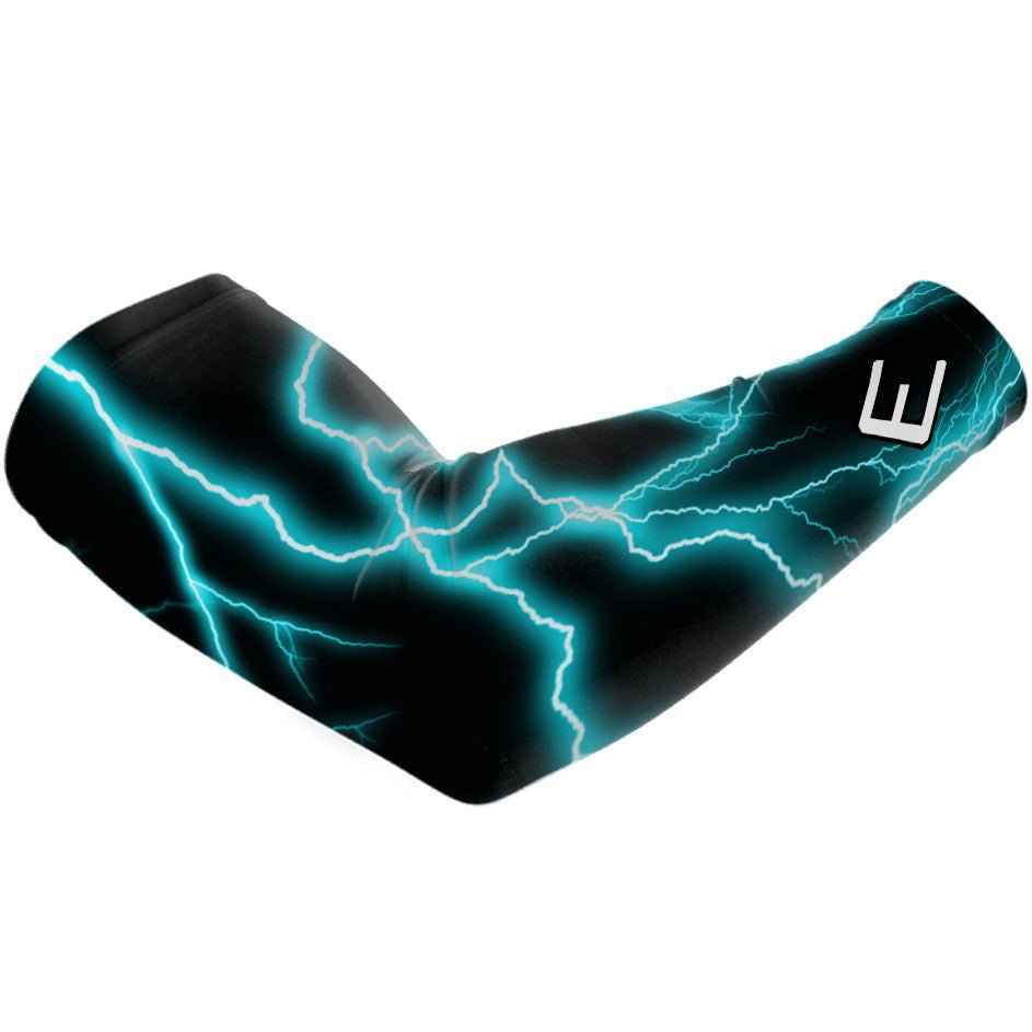 High-Performance Cyan Lightning Arm Sleeves for Sports & Outdoor Activities - UV Protection & Compression Support for Basketball, Running, Cycling & Gym Workouts