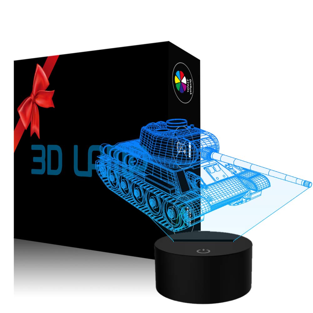 3D Illusion LED Night Light - 7 Color Changing Touch Sensor USB Desk Lamp with Car Toy for Kids | Perfect for Bedroom, Nursery, Birthday & Christmas Gifts | YKLWORLD Tank Nightlight