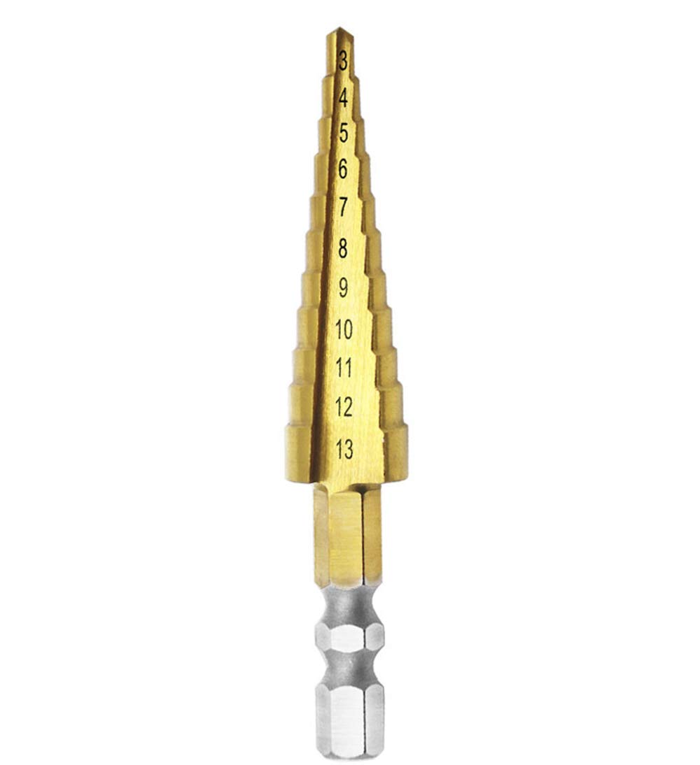 Meichoon HSS Titanium Coated Step Drill Bit Set (3-13mm) - Hex Shank Power Tool for Metal, Wood & Plastic - Professional Pagoda Hole Cutter & Reamer - Perfect for DIY Projects, Home Repairs & Electrical Work