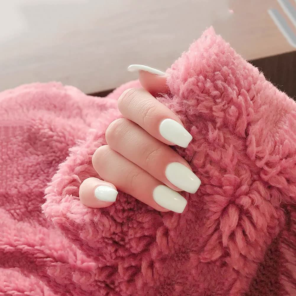 Wedity 24 PCS Short Square Coffin Press on Nails - White Fake Nails with Jelly Glue for Daily Wear, Artificial Nails for Women, Easy to Apply False Nails - Perfect for Parties, Weddings & Everyday Style