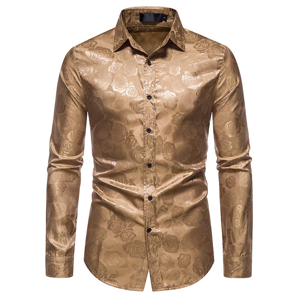 Men's Slim Fit Rose Printed Casual Shirt - Khaki Color for Spring Summer Fashion | Office Wear, Date Night & Outdoor Activities