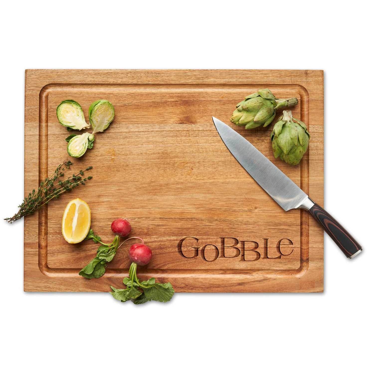 Premium Carved Chef Knife & Acacia Wood Cutting Board Set - 18