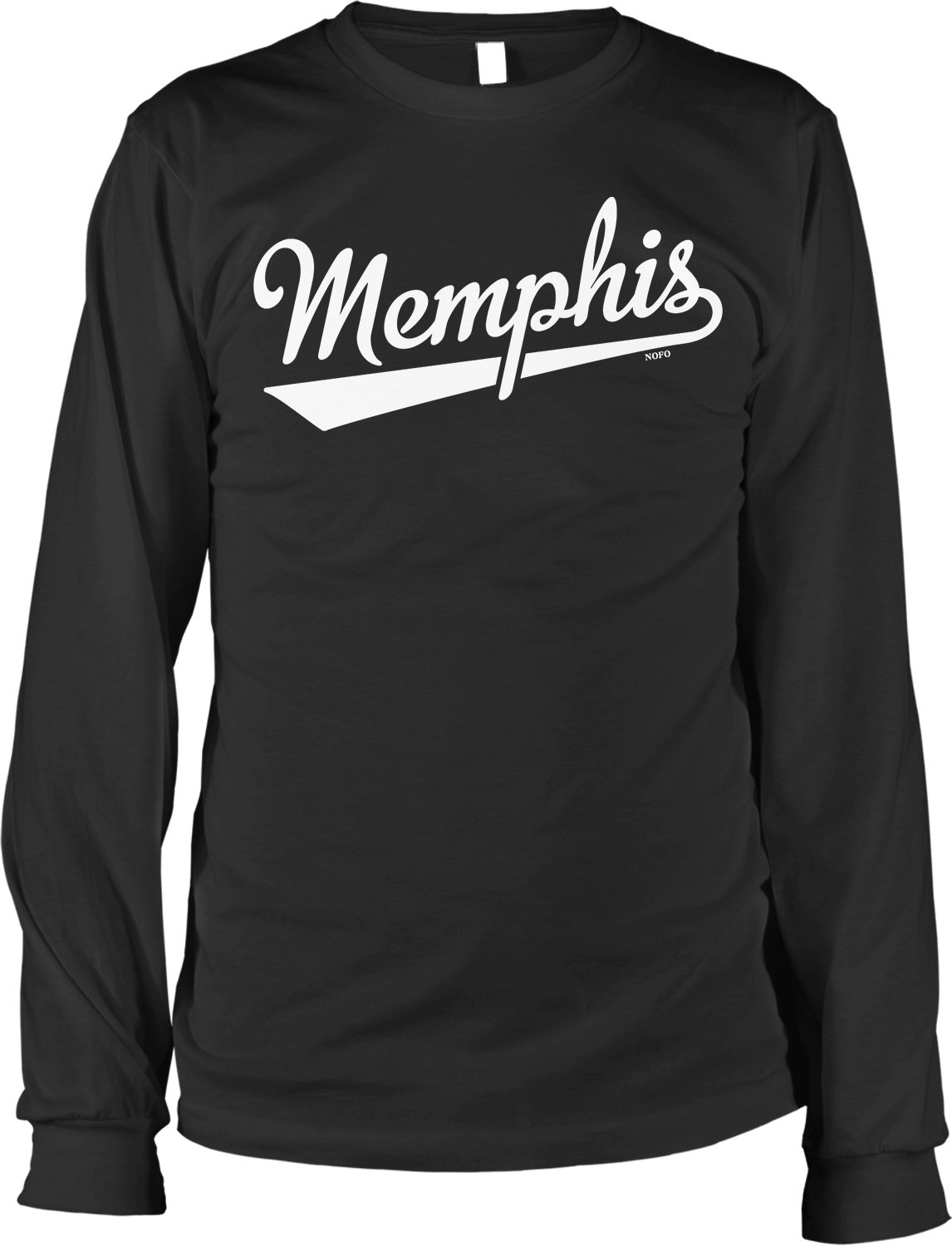 NOFO Clothing Co Memphis Script Baseball Font Men's Long Sleeve T-Shirt - Vintage Style Comfort Fit Cotton Top for Casual Wear, Street Style & Baseball Games