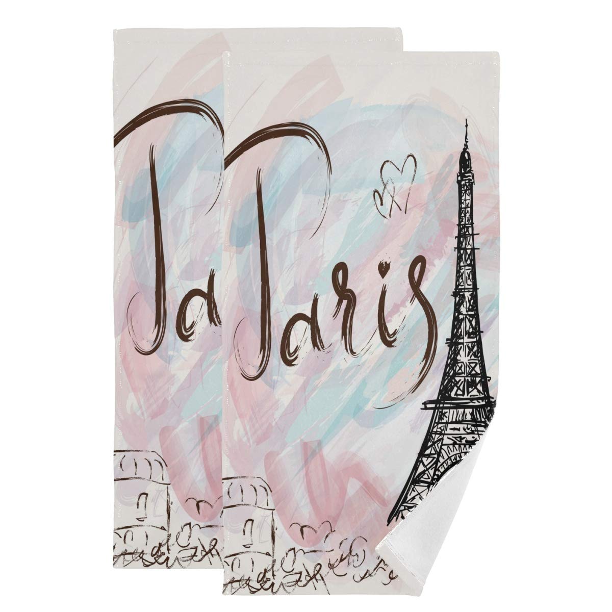 Paris Eiffel Tower Cotton Hand Towels Set of 2 - Absorbent Bathroom Washcloths for Hotel & Home Decor