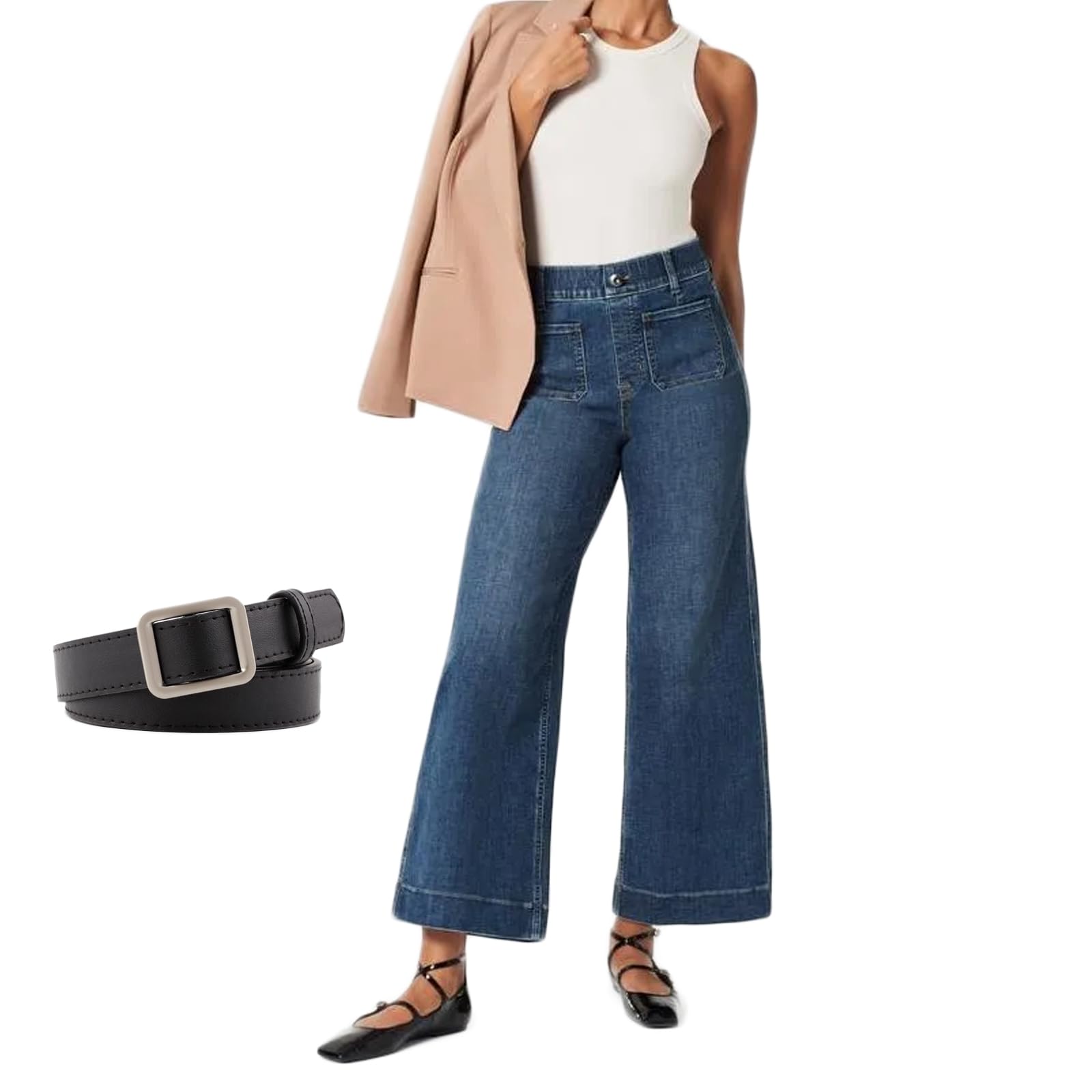 Curvachic High Waist Tummy Control Jeans for Women - Cropped Wide-Leg Straight Fit Black Denim Pants | Perfect for Casual Wear, Office Outfits & Date Nights