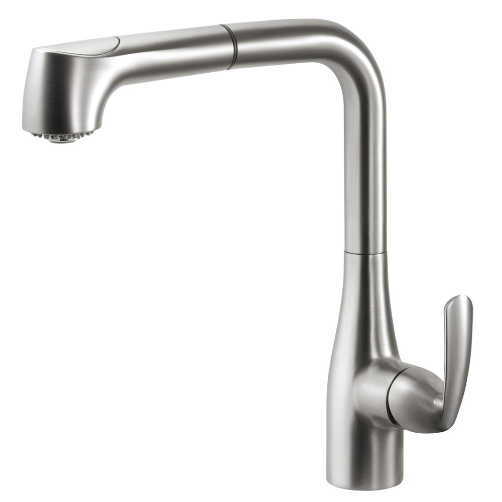 Houzer CORPO-554-BN Cora Pull Out Kitchen Faucet with 360° Swivel Spout - Brushed Nickel Finish, High Arc Design for Modern Kitchens - Perfect for Washing Dishes, Filling Pots & Cleaning Sinks