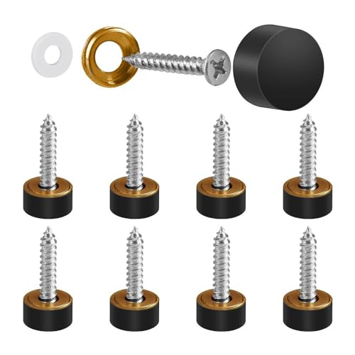 Decorative Solid Brass Mirror Screws with Black Caps - 14MM (8 Pack) - Perfect for Bathroom Mirrors, Wall Art, and Picture Frame Installation