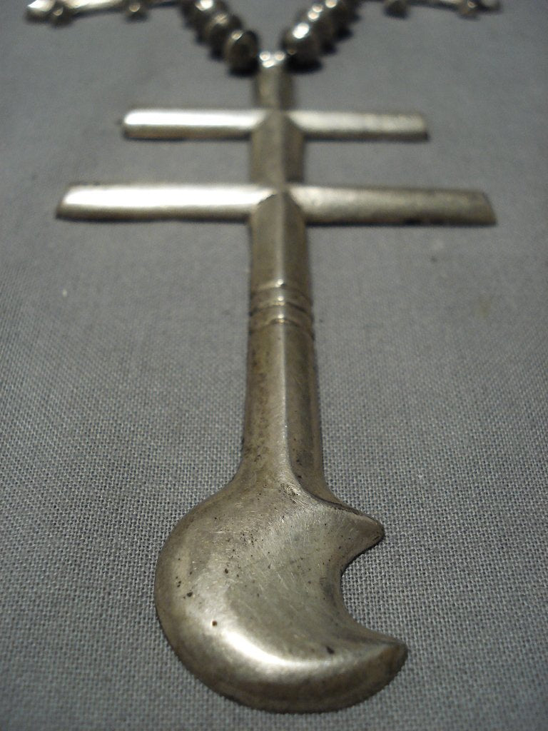 Vintage Navajo Sterling Silver Cross Squash Blossom Necklace - Handmade Native American Jewelry by Ambrose Roanhorse | Perfect for Boho Fashion, Western Wear & Special Occasions