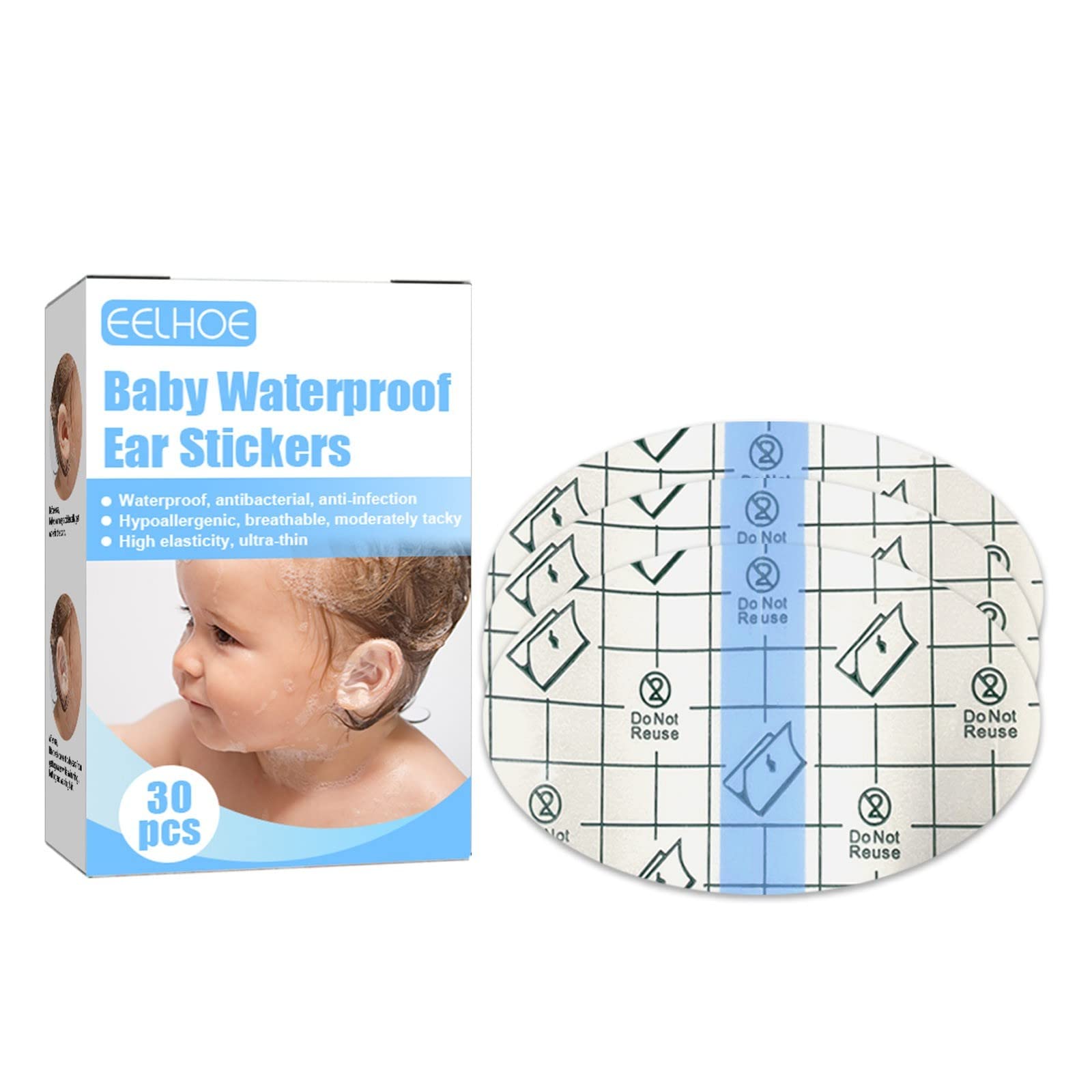 **Waterproof Ear Protectors for Babies & Newborns – Reusable Swimming, Showering, Surfing, Snorkeling Ear Stickers – Safe & Comfortable Kids Ear Protection (Individually Wrapped, One Size) – Perfect for Pool, Beach & Bath Time**