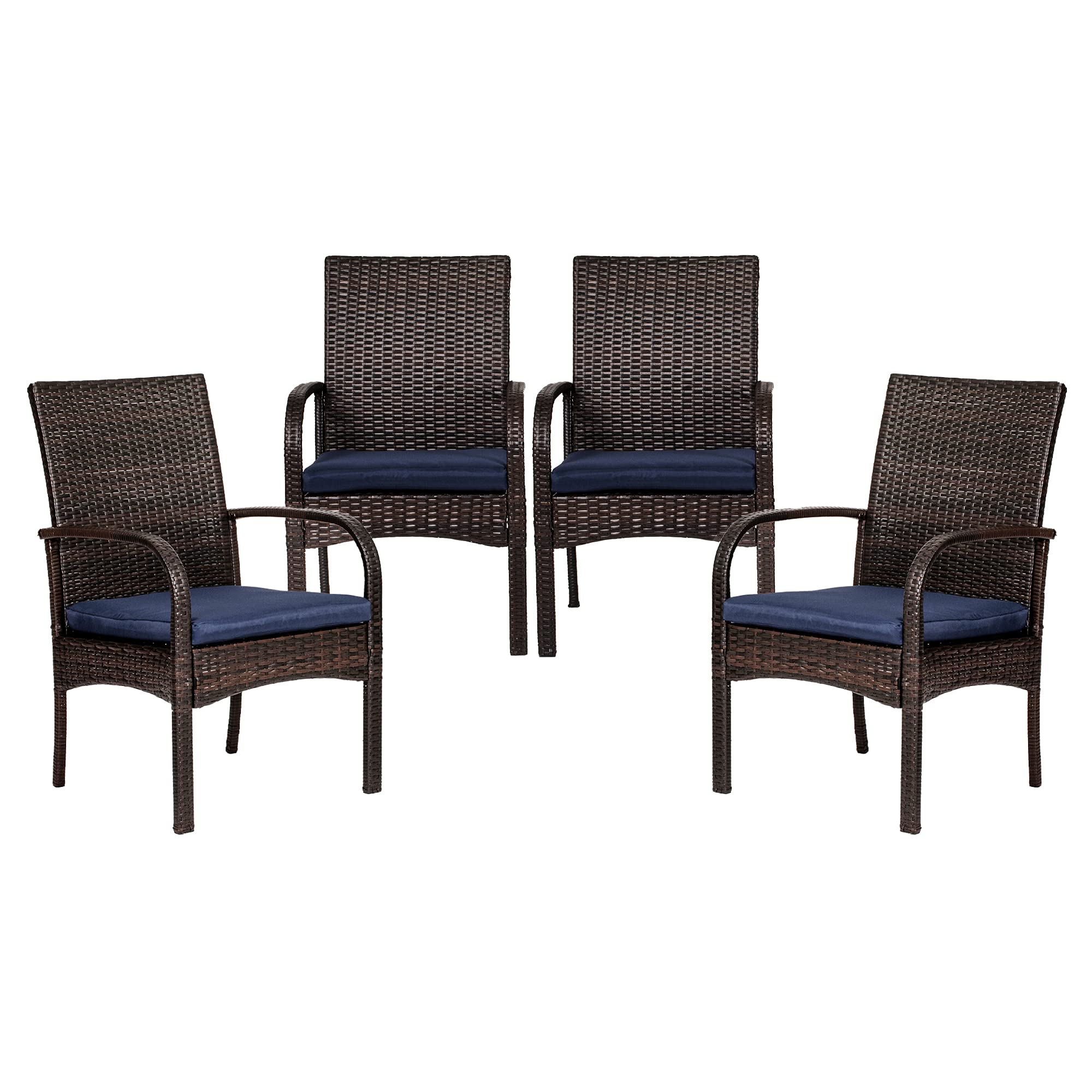 Outdoor Wicker Dining Chairs Set of 4 - Patio Rattan Chairs with Removable Cushions & Armrests - Firepit & Restaurant Style Seating for Backyard, Garden, and Outdoor Dining Areas