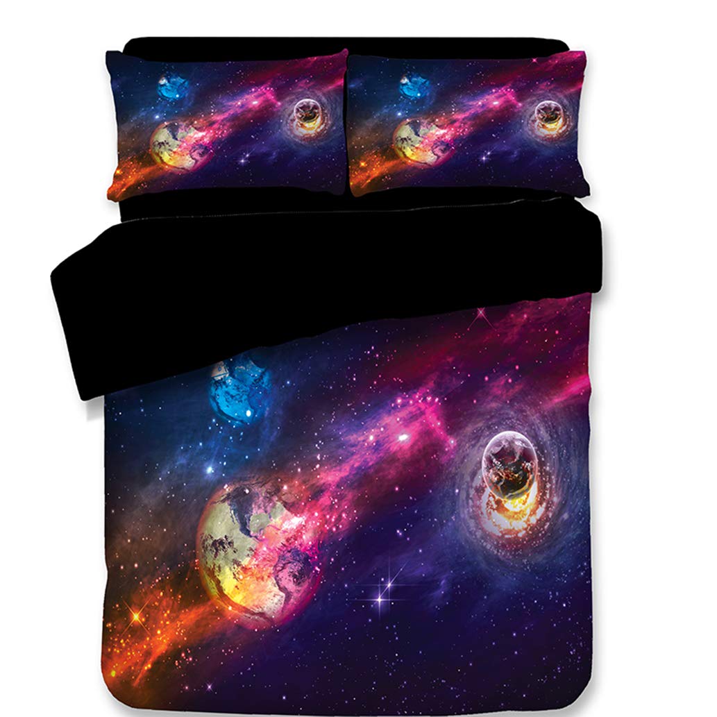 Ailancos Planet Series Duvet Cover Set 3pcs - Kids Cartoon Anime/King Quilt Cover Bedding Set for Boys & Girls - Soft & Comfortable Bedroom Decor for Children's Room, Nursery, or Gift